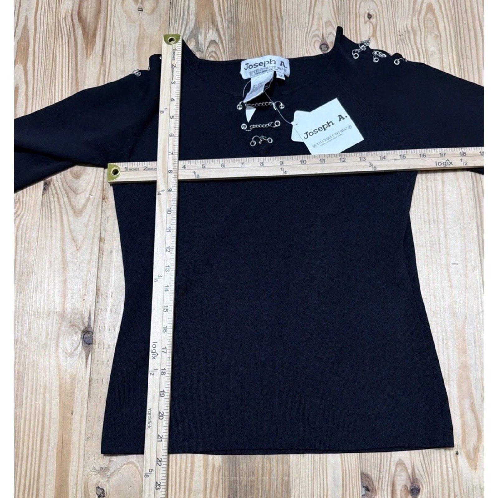 VINTAGE Top Joseph A. Qu'est Ceque C'est Black Knit Med Cold Shoulder NWT