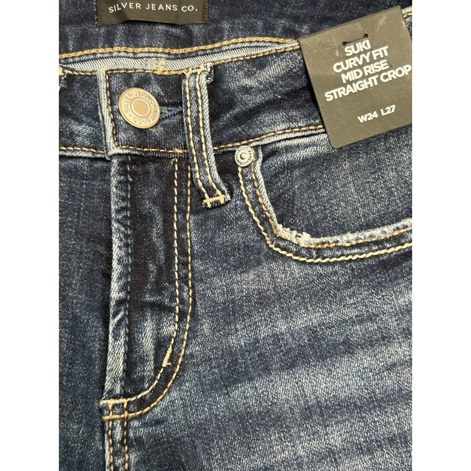 Silver Jeans Suki Mid Rise Straight Leg Jeans Medium Wash size 24x27 New W Tags.