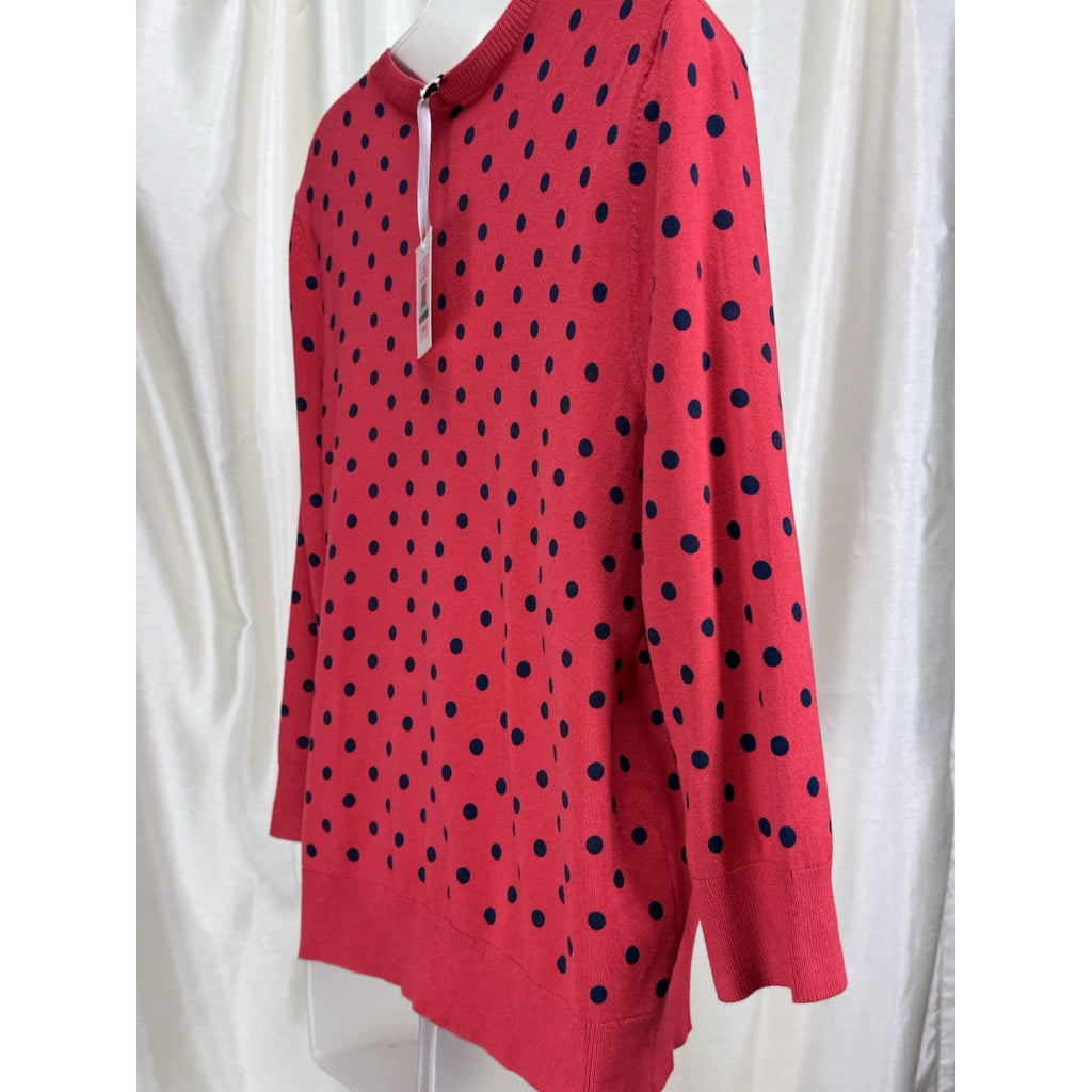 Ellen Tracy Women's Cardigan Sweater Size Large Pink Blue Polkadots 3/4 Sleeve