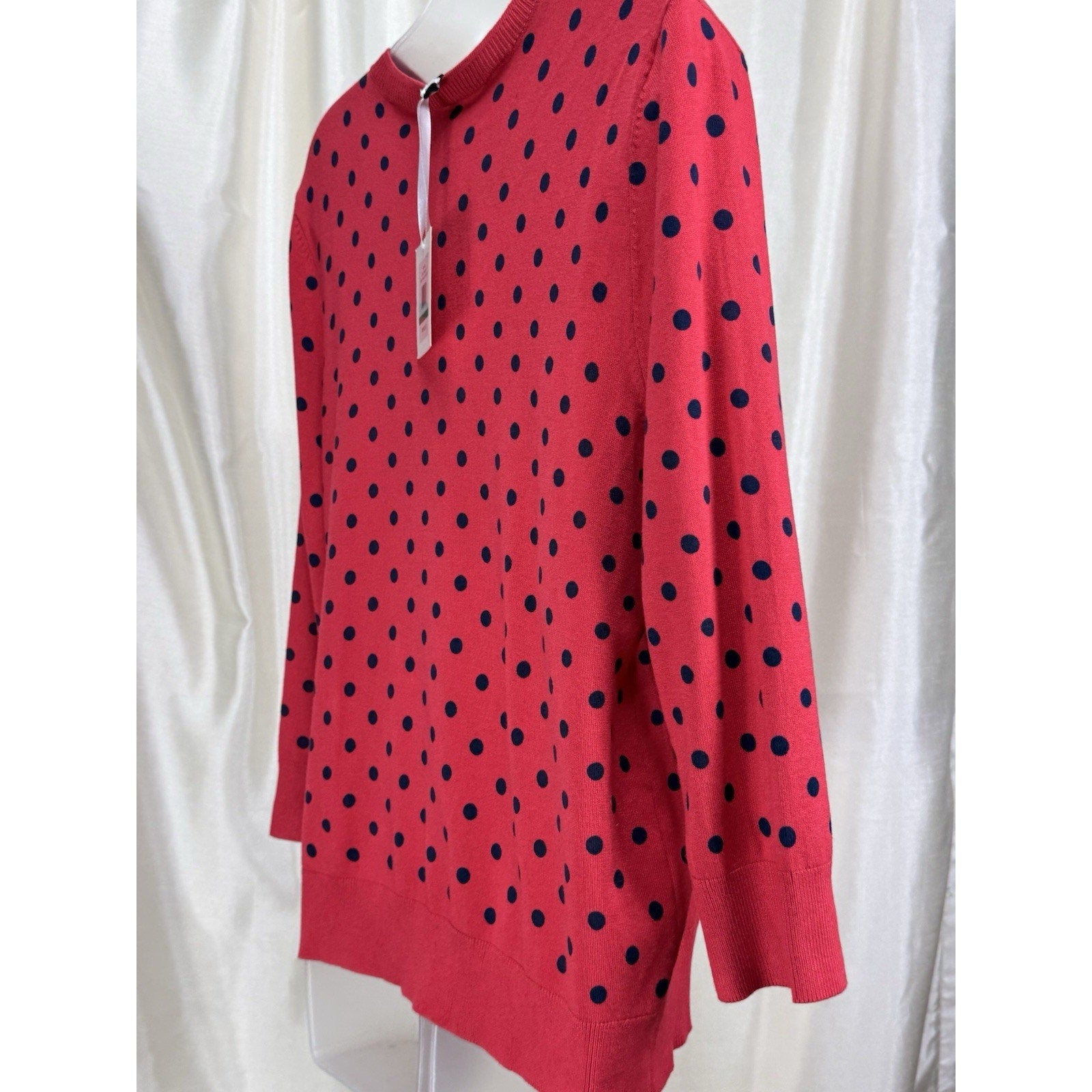 Ellen Tracy Women's Cardigan Sweater Size Large Pink Blue Polkadots 3/4 Sleeve