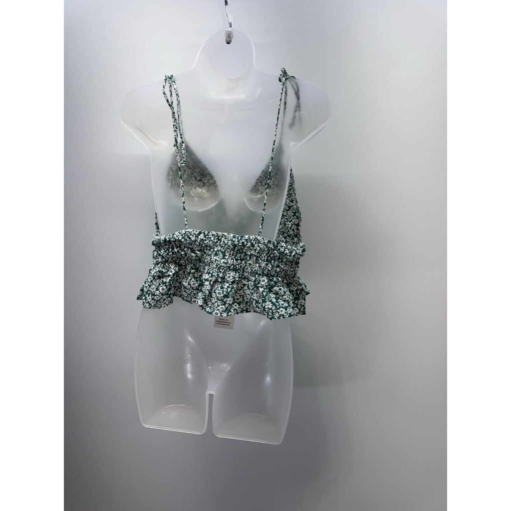 Sim Sam Crop Top Women XL Green Bloom Tank Ruffle Coastal Cowgirl Festival Boho