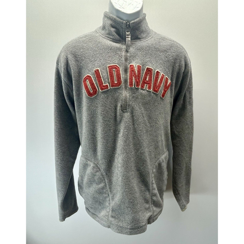 Women's Old Navy Quarter Zip Grey Fleece Red Letters Pockets, Long Sleeve XL.