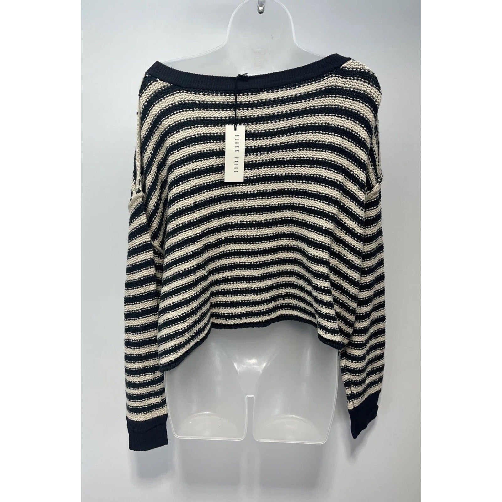 Blank Paige NWT Women's Striped Oversized Knit Bishop Sleeve Crop Sweater