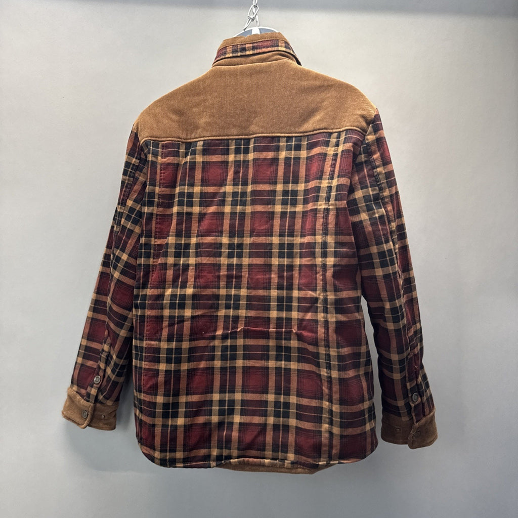 Military Supply Series Plaid Jacket Long Sleeve Shirt Button Front Faux Fur L