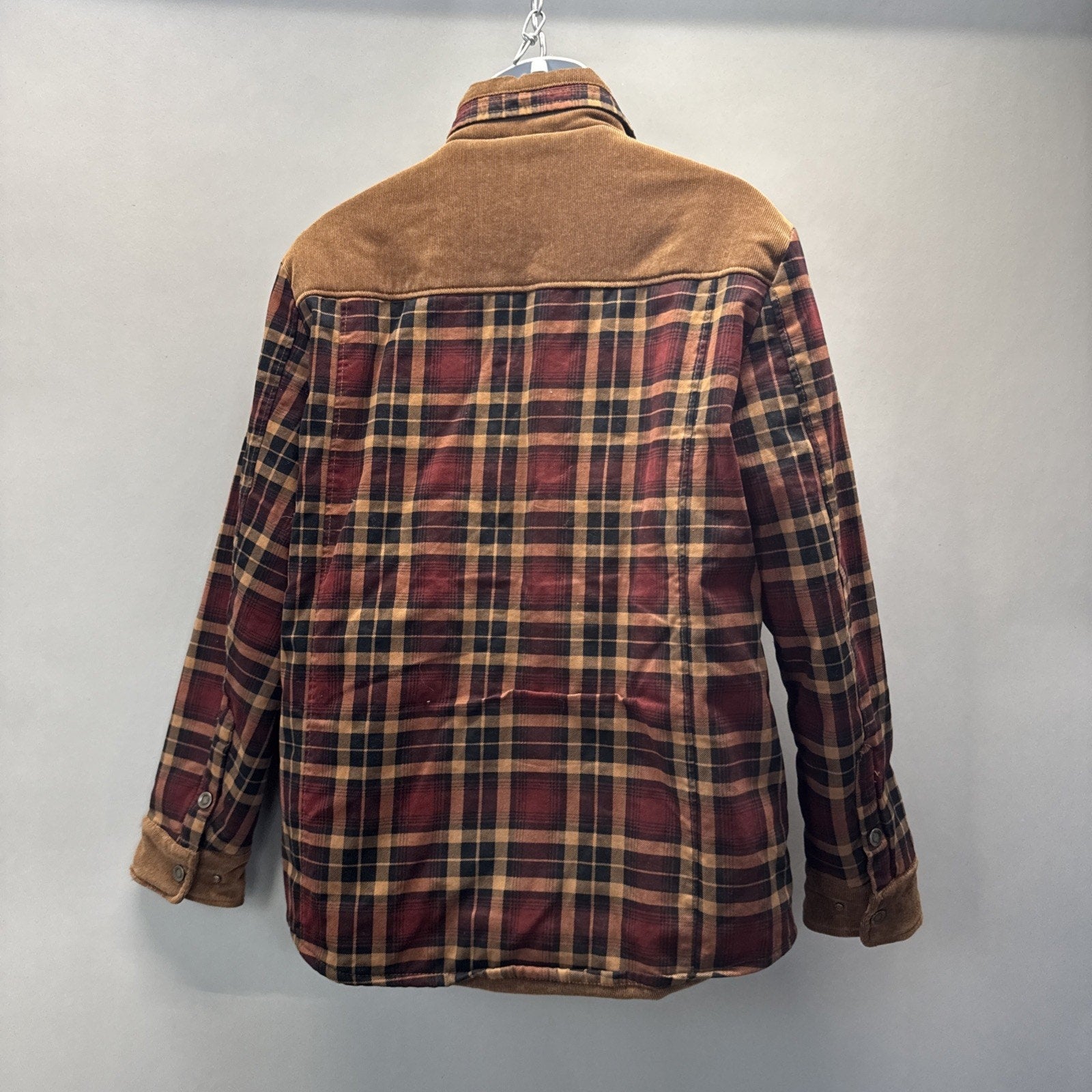 Military Supply Series Plaid Jacket Long Sleeve Shirt Button Front Faux Fur L