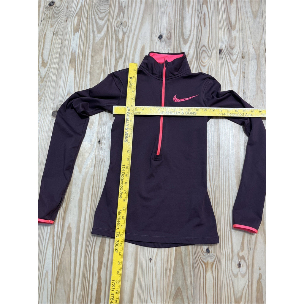 Nike Pro Dri-fit Women's Maroon LS 1/2 Zip Mock Neck Athletic Shirt Size XS