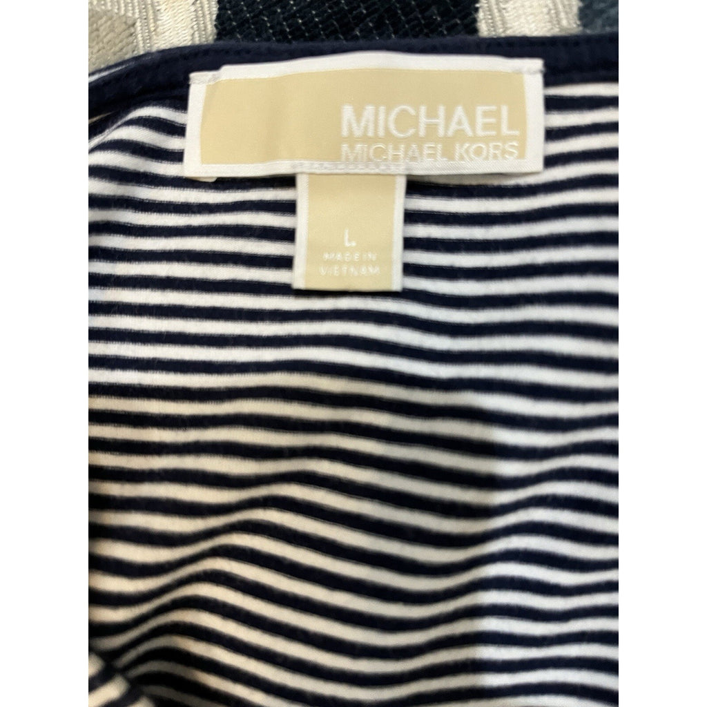 Michael Kors Cold Shoulder Striped Tee Shirt Top Women's Size Large Navy White