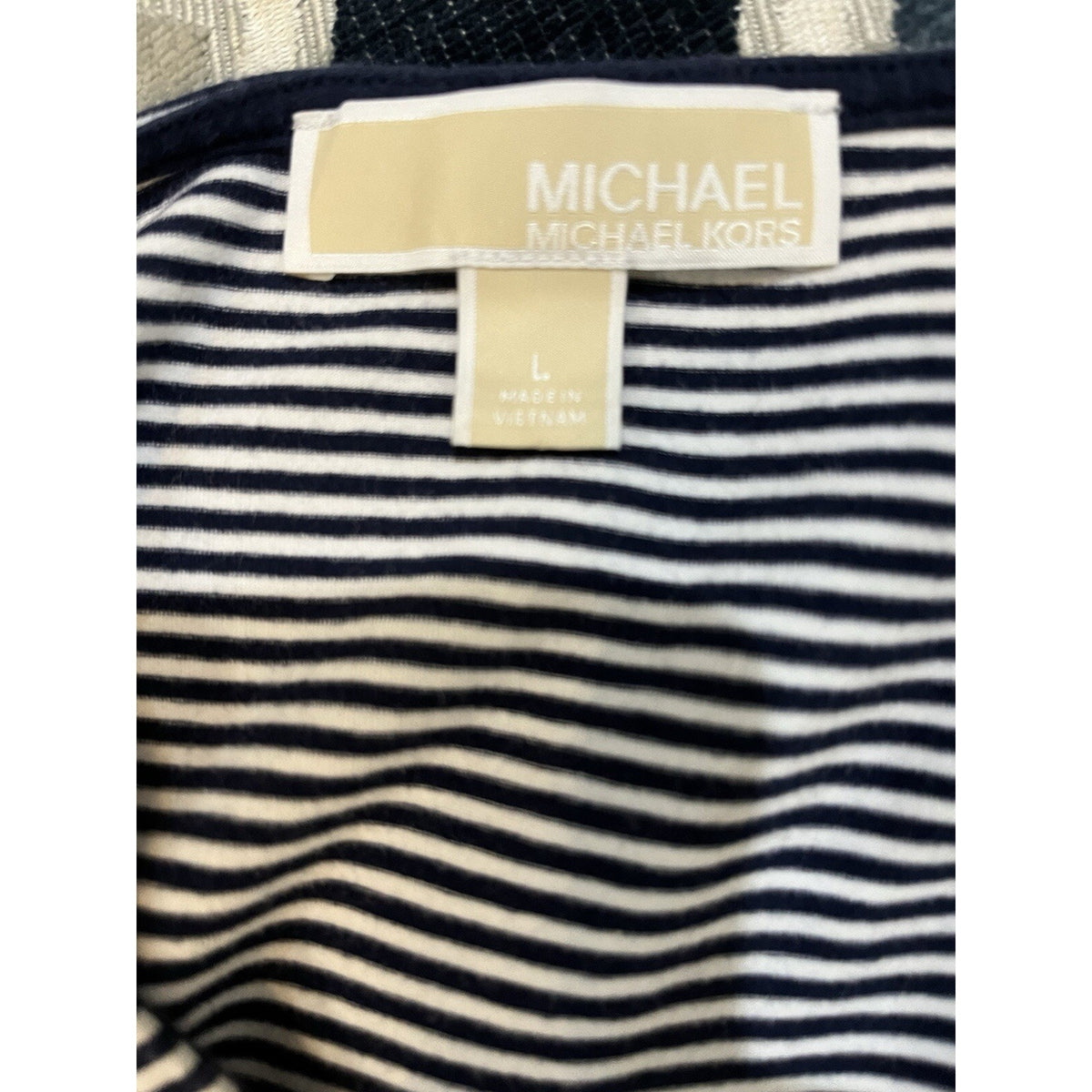 Michael Kors Cold Shoulder Striped Tee Shirt Top Women's Size Large Navy White