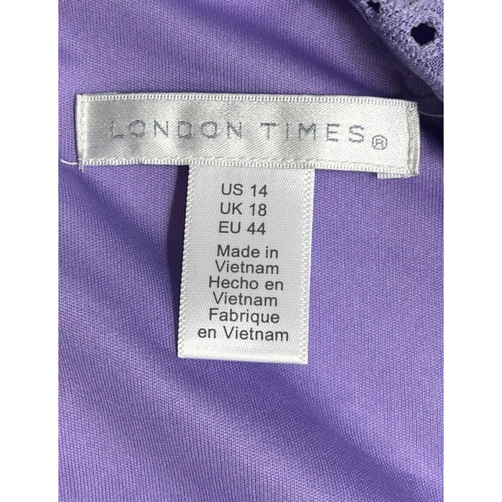 NWT London Times Women's Lined Short Sleeve Ruffle Wrap Dress, Violet Tulip 14