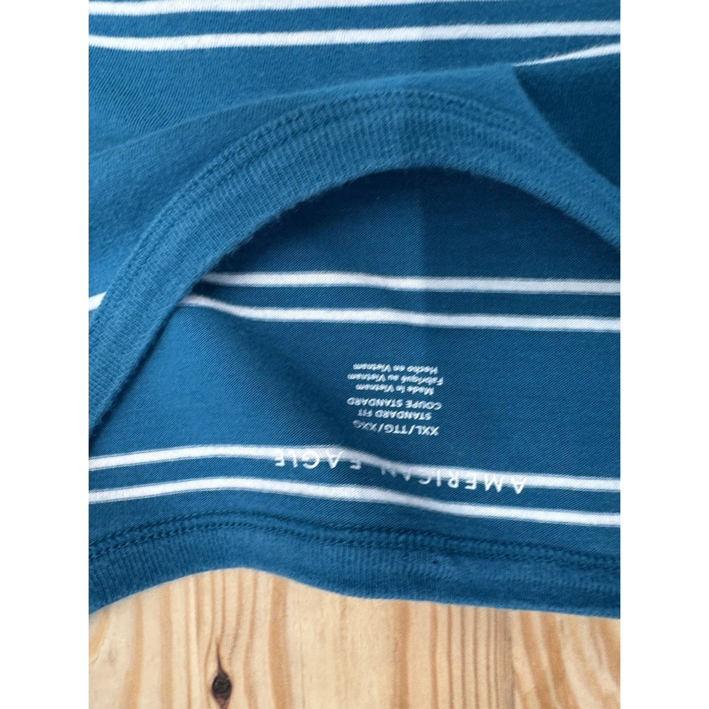 American Eagle Shirt XX-Large Blue White Stripe Logo Basic T-Shirt