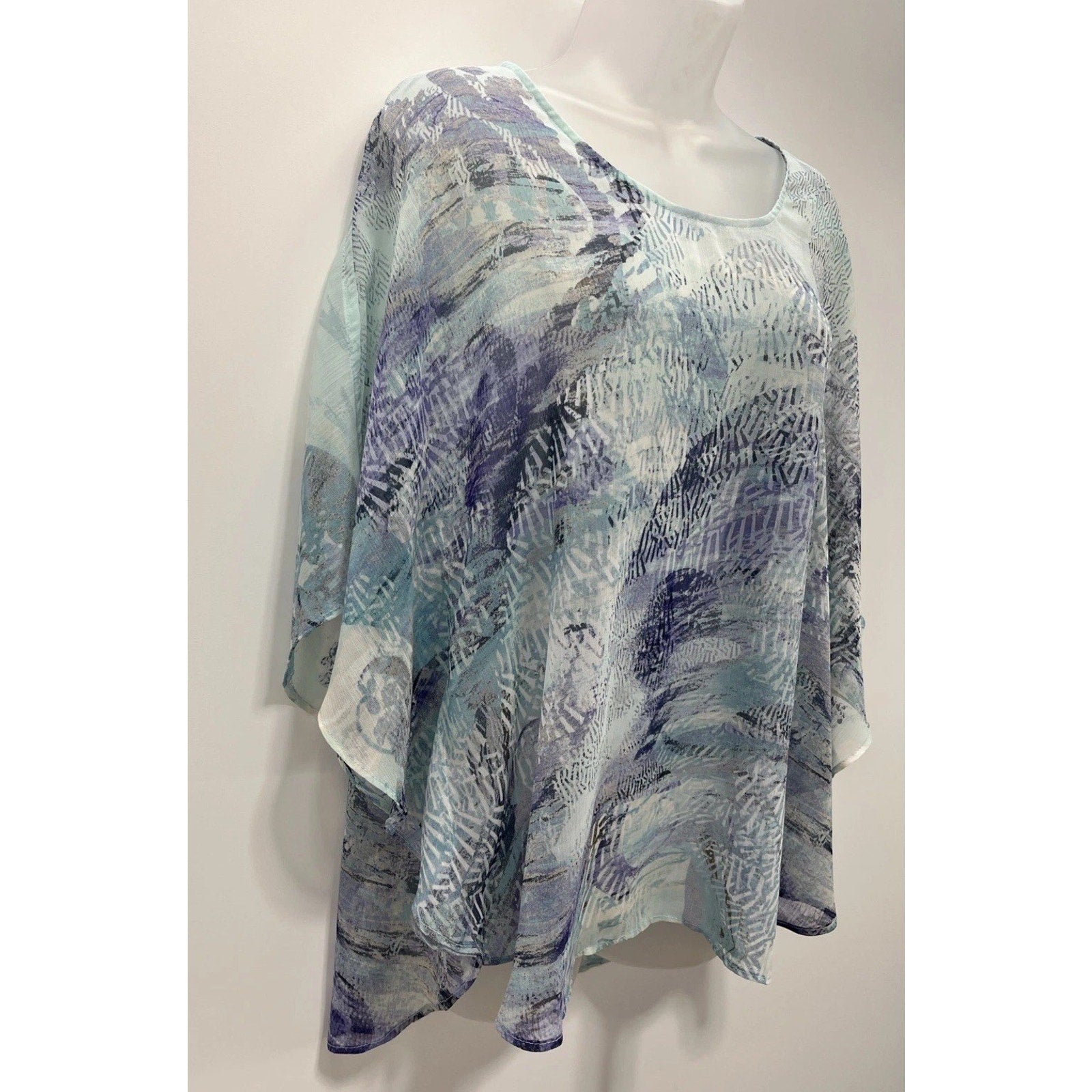 Chico’s Harmony Poncho Multicolor Abstract Print Semi Sheer NWT S/M