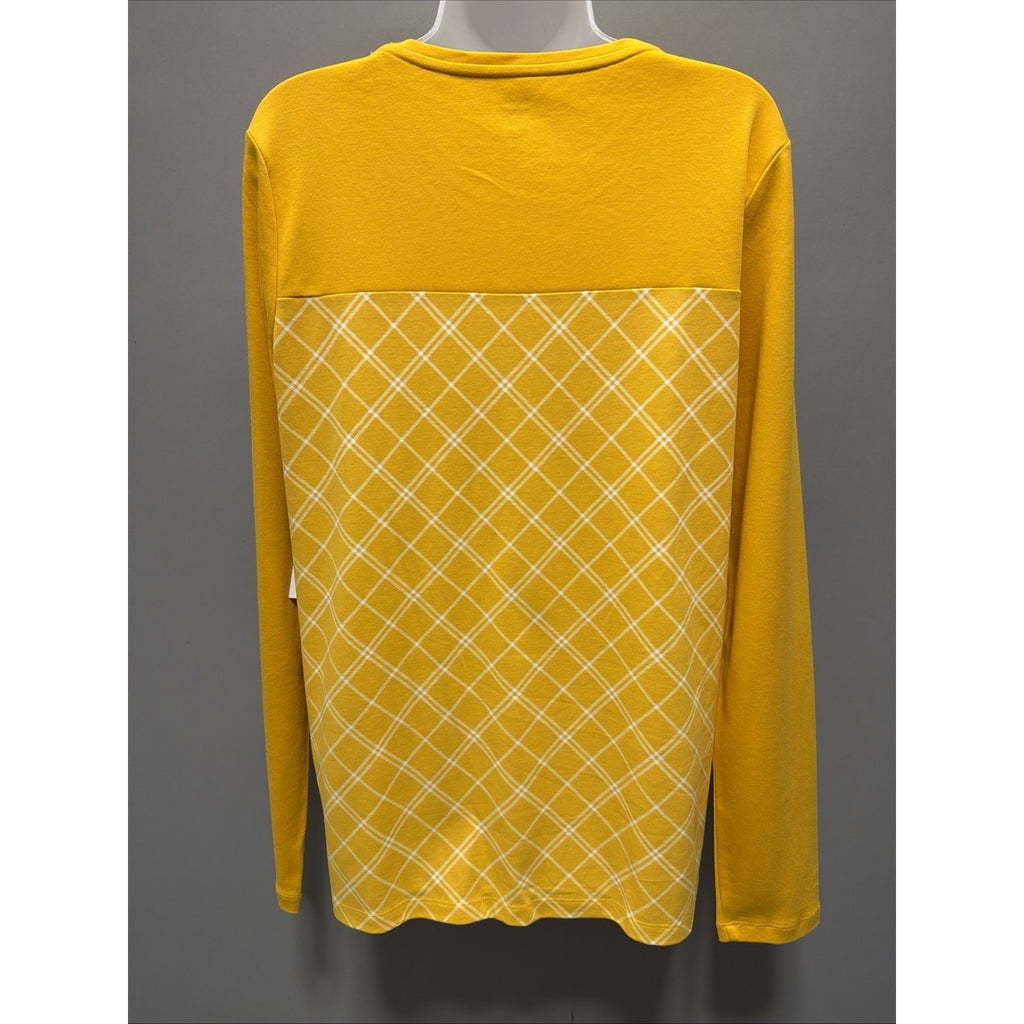 Kim Rogers Shirt Women's L Perfectly Soft Gold Yellow Plaid Stretch Casual New