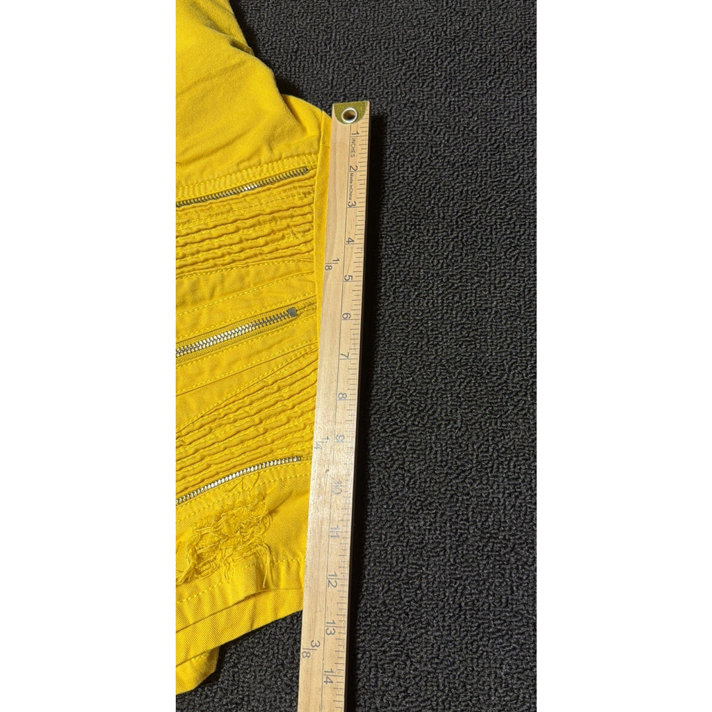 Focus Jeans Yellow Distressed Moto Denim Shorts Zip Streetwear Ripped Men 44