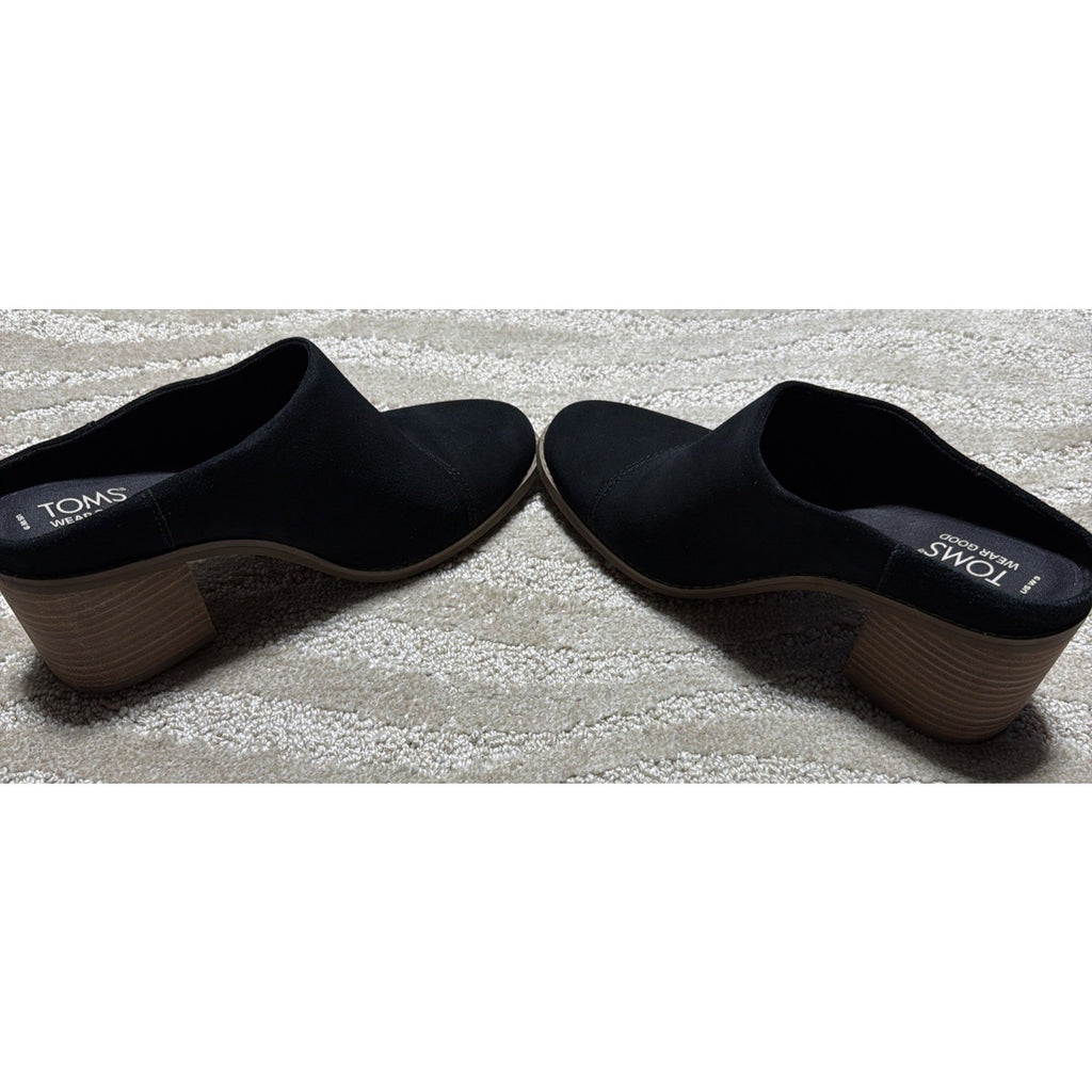 TOMS Leila Mule Clog Women's Size 9 Black Suede Block Heel Slip On Casual