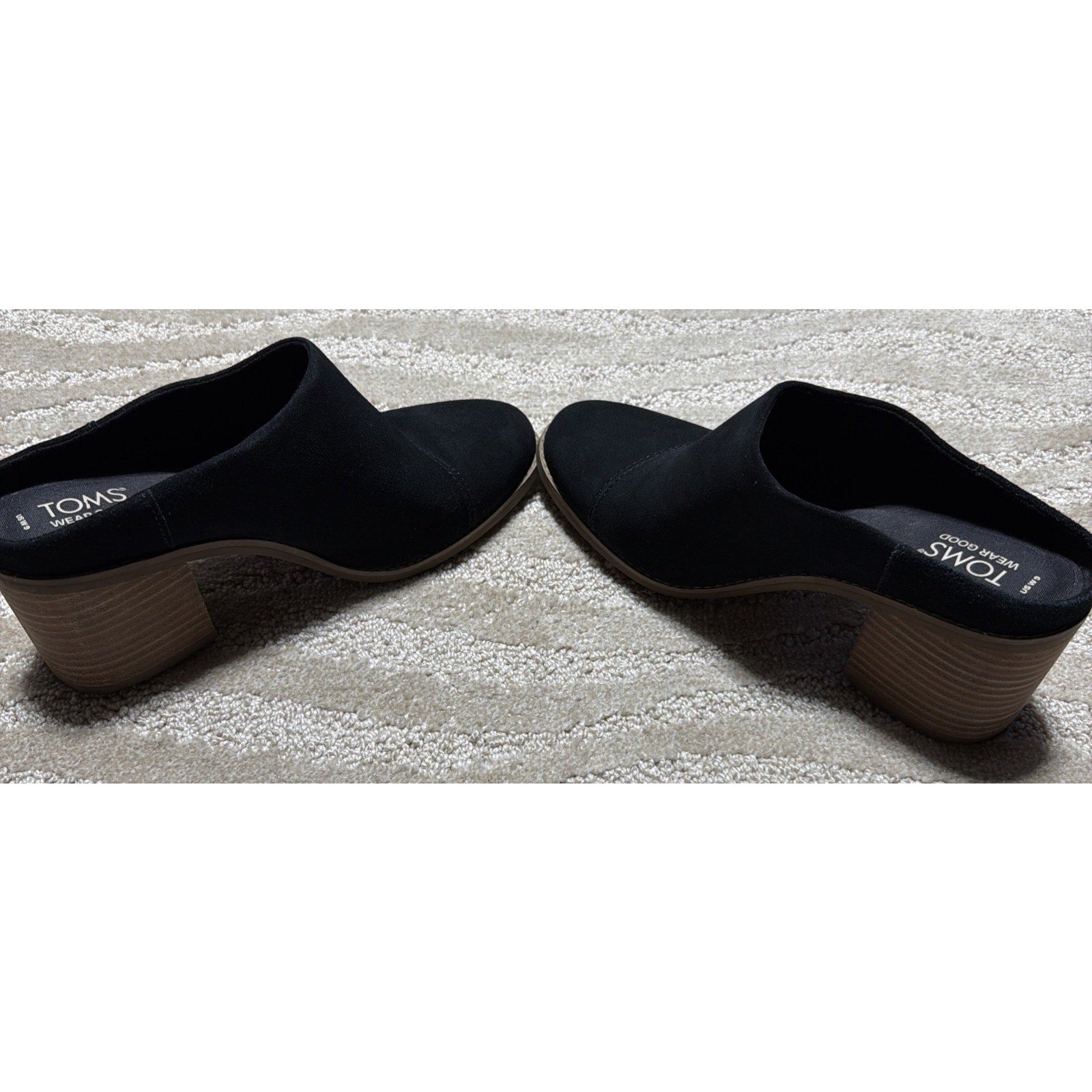 TOMS Leila Mule Clog Women's Size 9 Black Suede Block Heel Slip On Casual