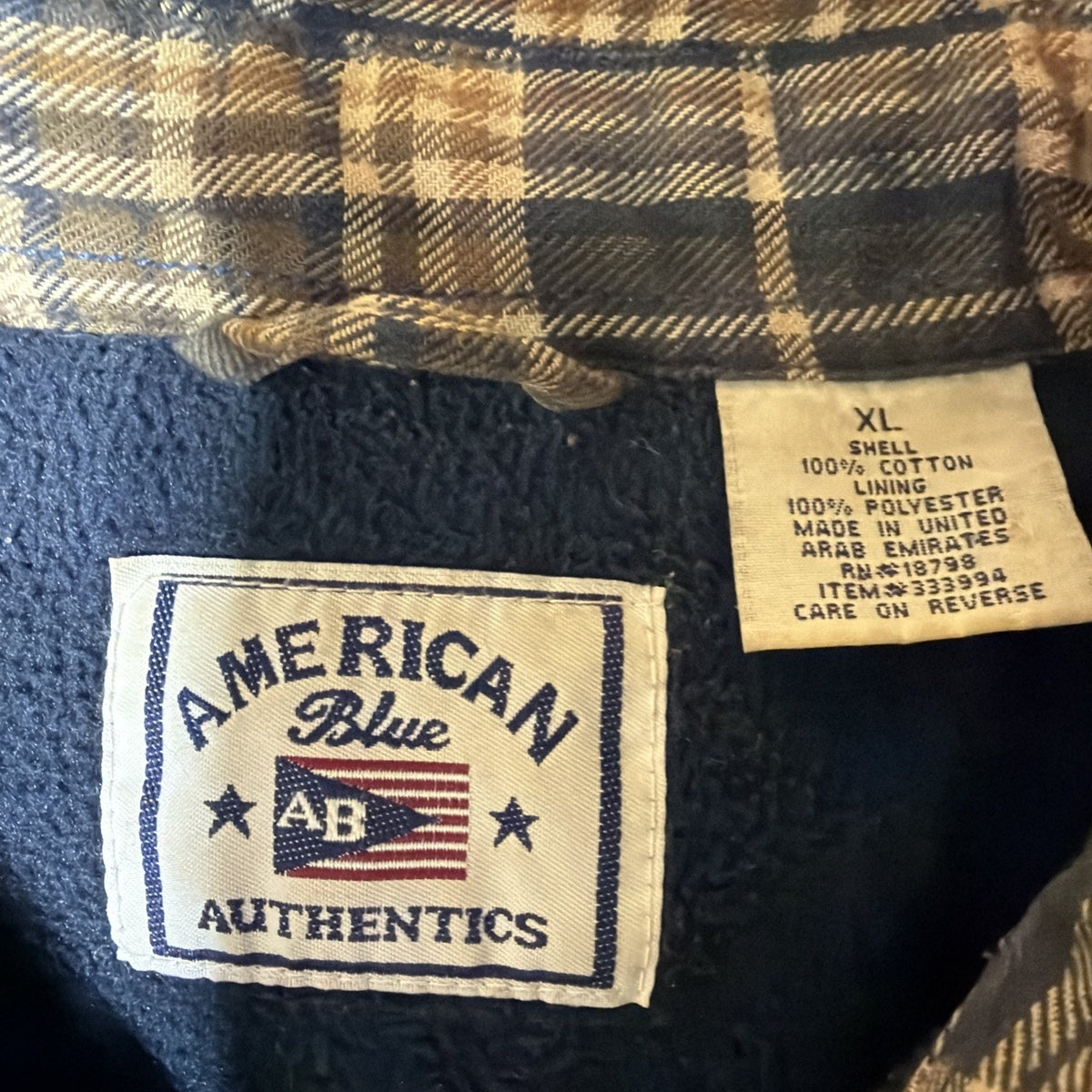 American Blue Authentic Men’s Size XL Lined Long Sleeve Plaid Flannel Shacket