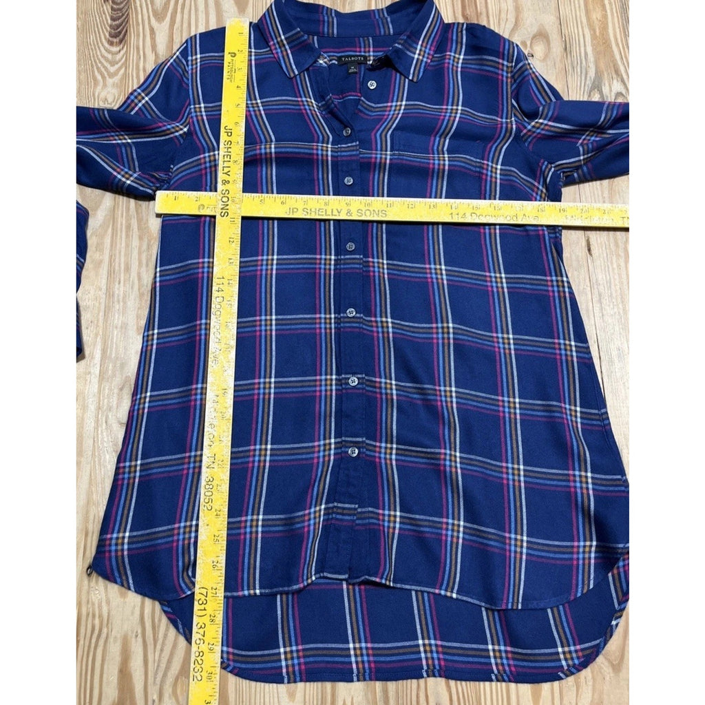 Talbots Buckingham Plaid Perfect Shirt Women's LS Longer Length Button-Down M
