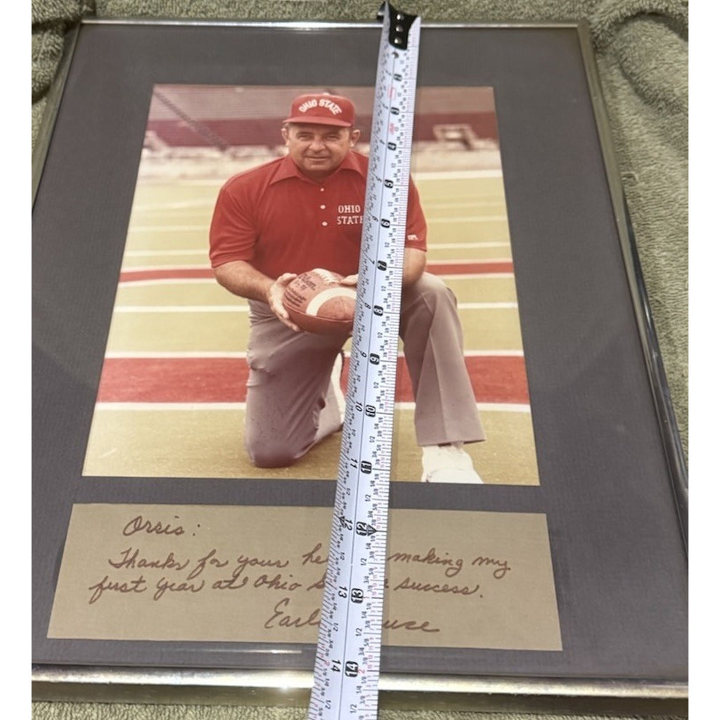 Earle Bruce Signed Handwritten Note Ohio State Buckeyes Framed Photo 1979 OSU