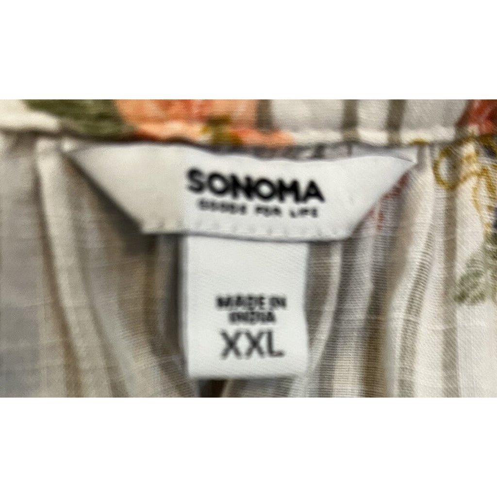 Sonoma Boho Flare Sleeve Tunic Cream Floral Top Women's Size 2XL Cream Striped