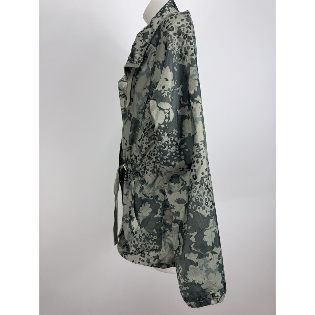 Maurices Green Camo Floral Cinch Waist Windbreaker Jacket Size Small