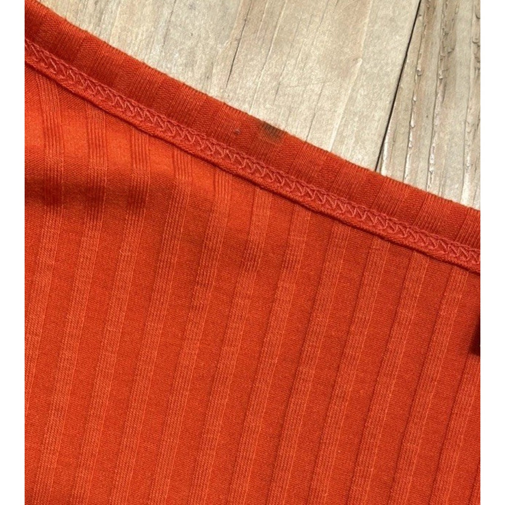 NWT Loft Short Sleeve Shirt Women Medium Orange Scoop Neck Ribbed Stretch Casual