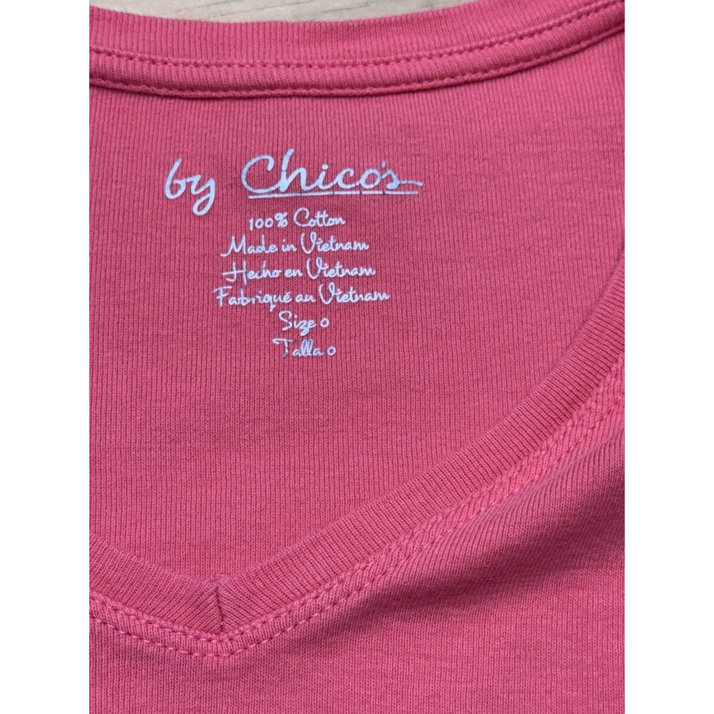 Chico's Solid Pink Red Short Sleeve V Neck Tee Shirt Top Casual Women’s Small
