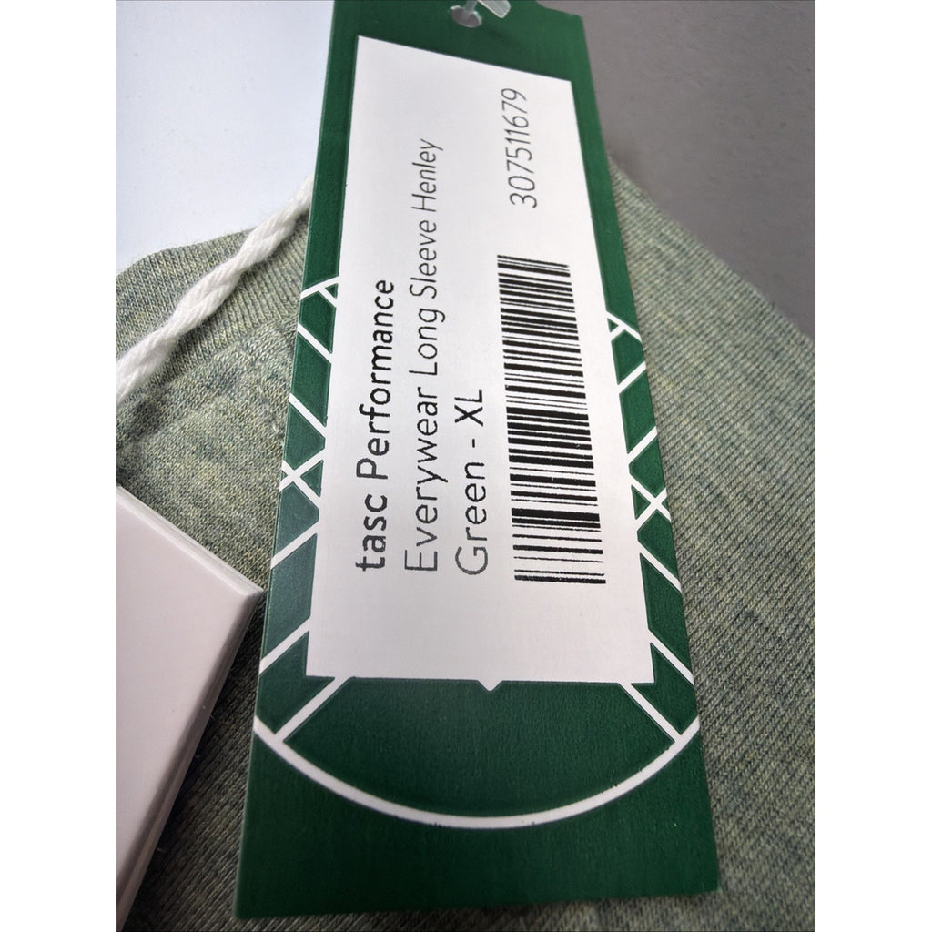 Tasc Performance Everywear LS Henley Perfect Green Heather Men Size XL New