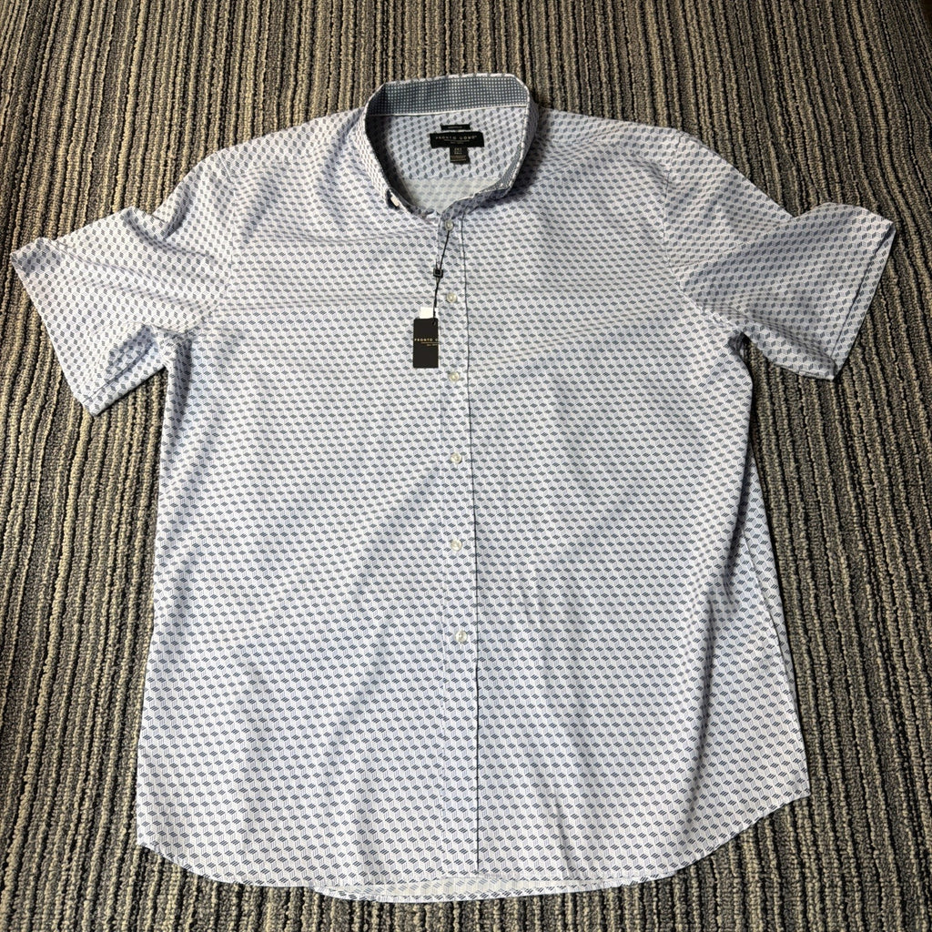 Pronto Uomo Men's Modern Fit 4 Way Stretch Shirt 2XLT NWT SS Non Iron Blue