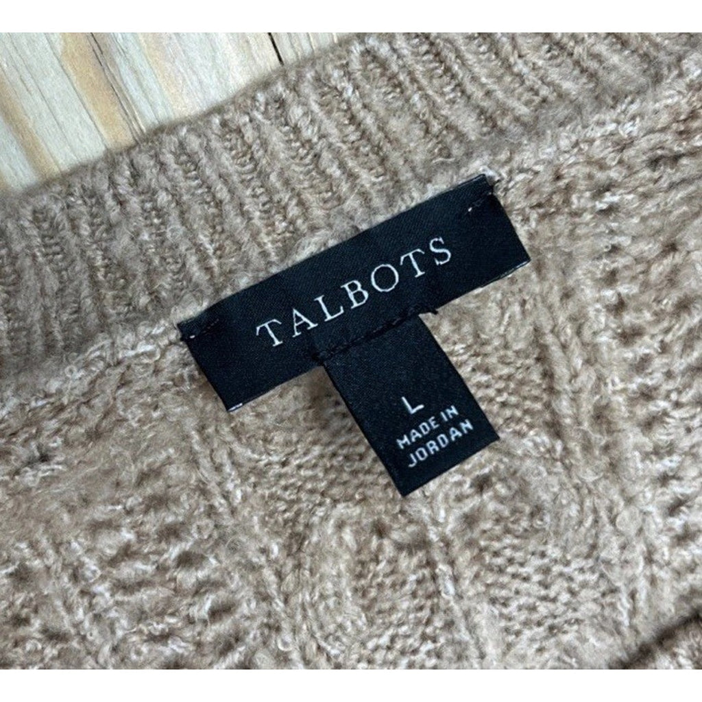 Talbots Womens Sweater sz L Gold Long Sleeve Roung Neck Cable Knit Stretch