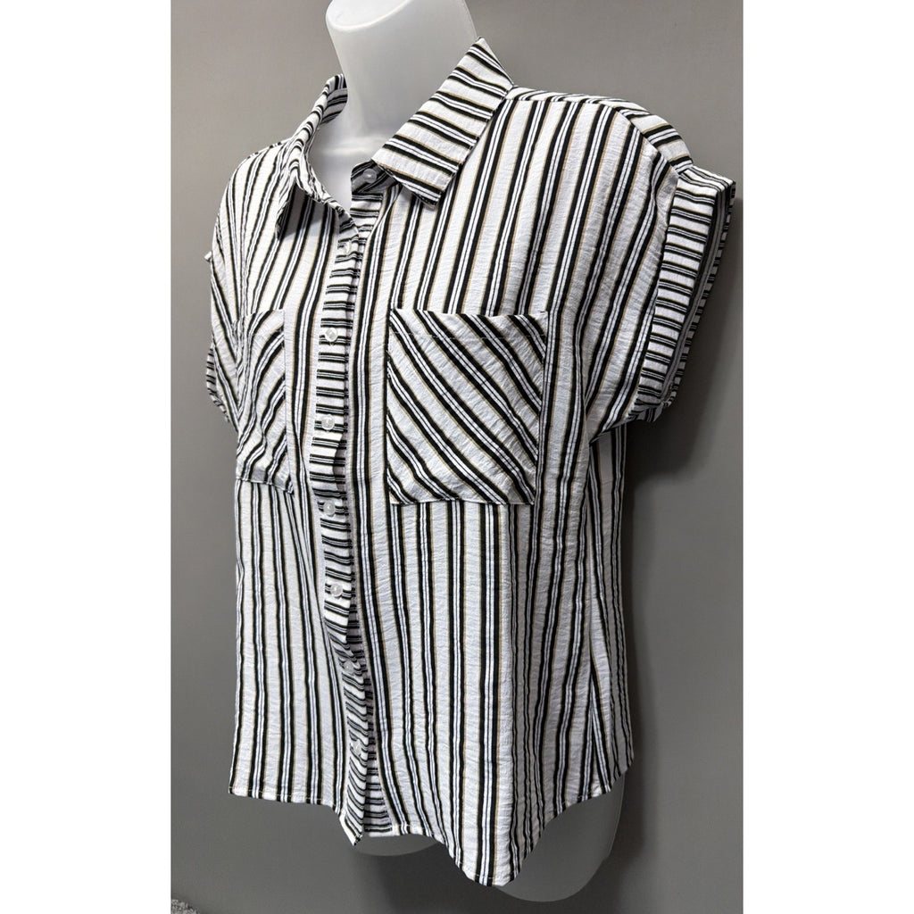 Elizabeth & Nicole Cap Sleeve Blouse Womens Small Button Down Career Casual