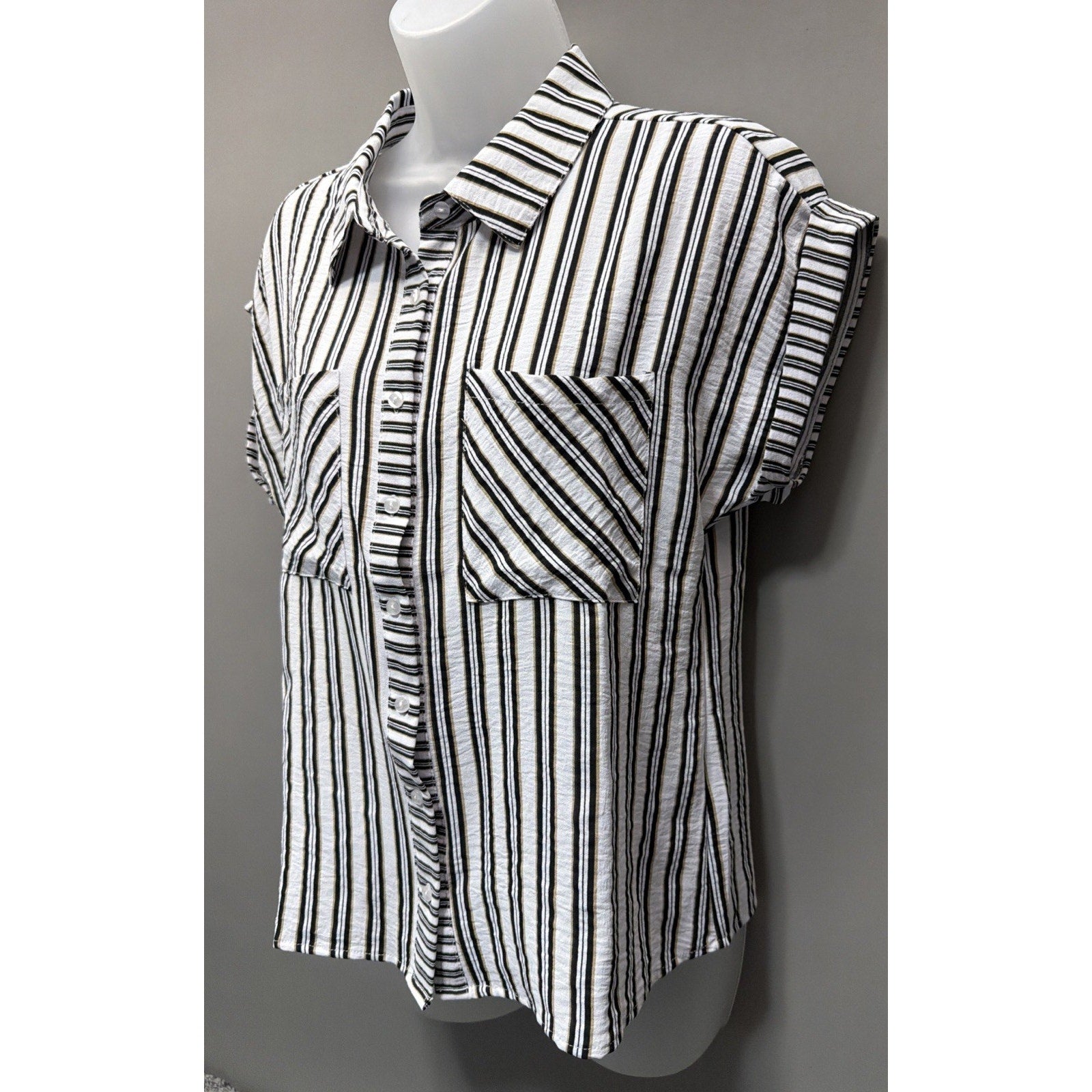 Elizabeth & Nicole Cap Sleeve Blouse Womens Small Button Down Career Casual