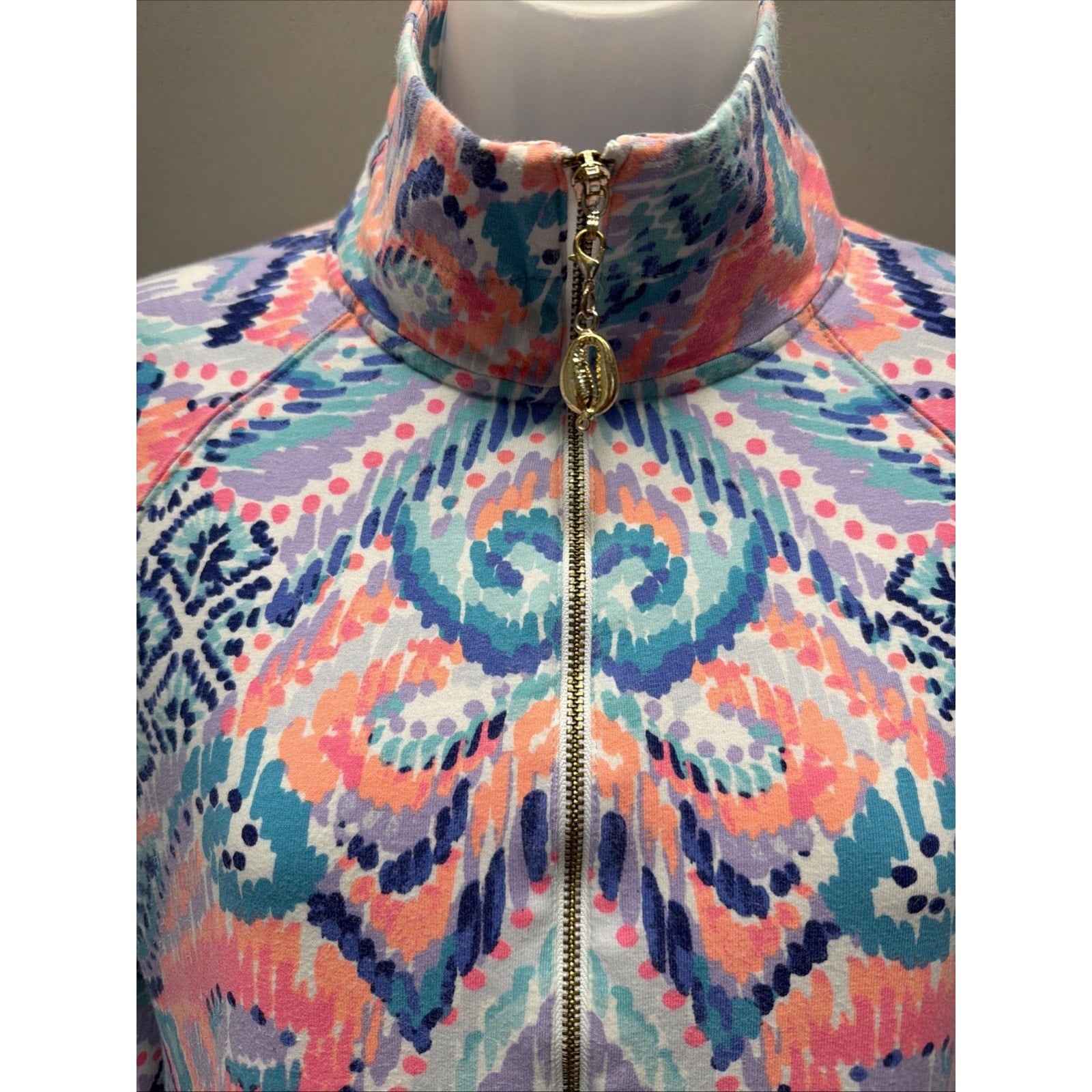Lilly Pulitzer S Skipper UPf 50 Popover Pink Coral Turquoise Jacket Top