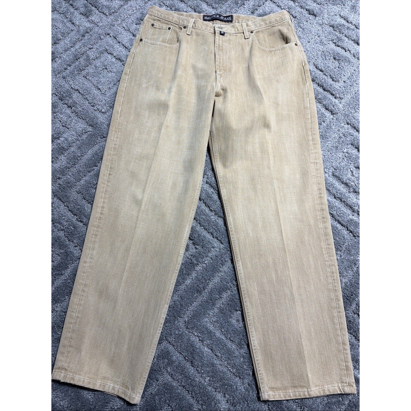 Vintage Nautica Jeans Men 40x32 Skater Grunge Baggy Biege Made USA Classic 90s