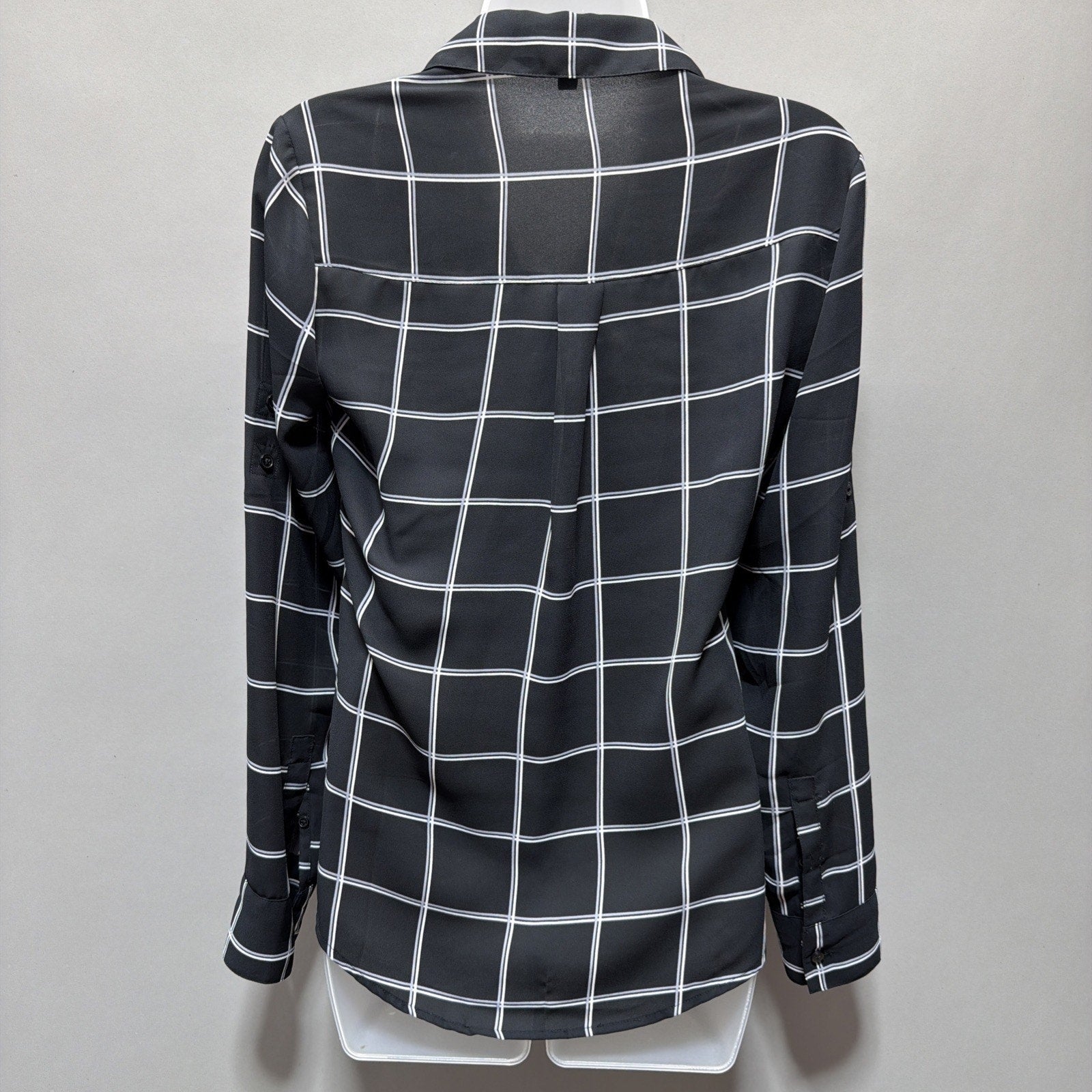 Express Roll Sleeve Button Down Boyfriend Shirt, Black Plaid, Size XS