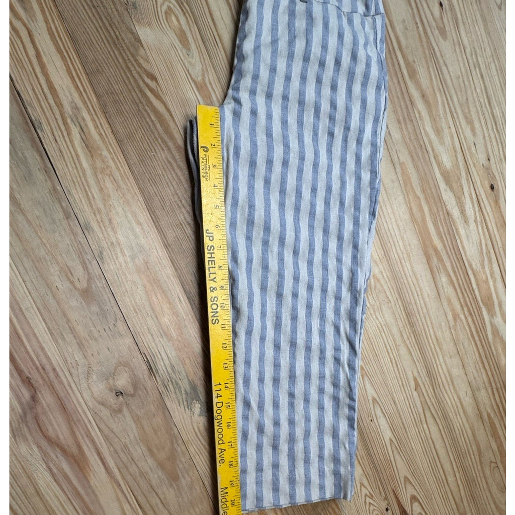 Sharagano Pull On Linen Blend Pants Blue Gray Stripe Size 10
