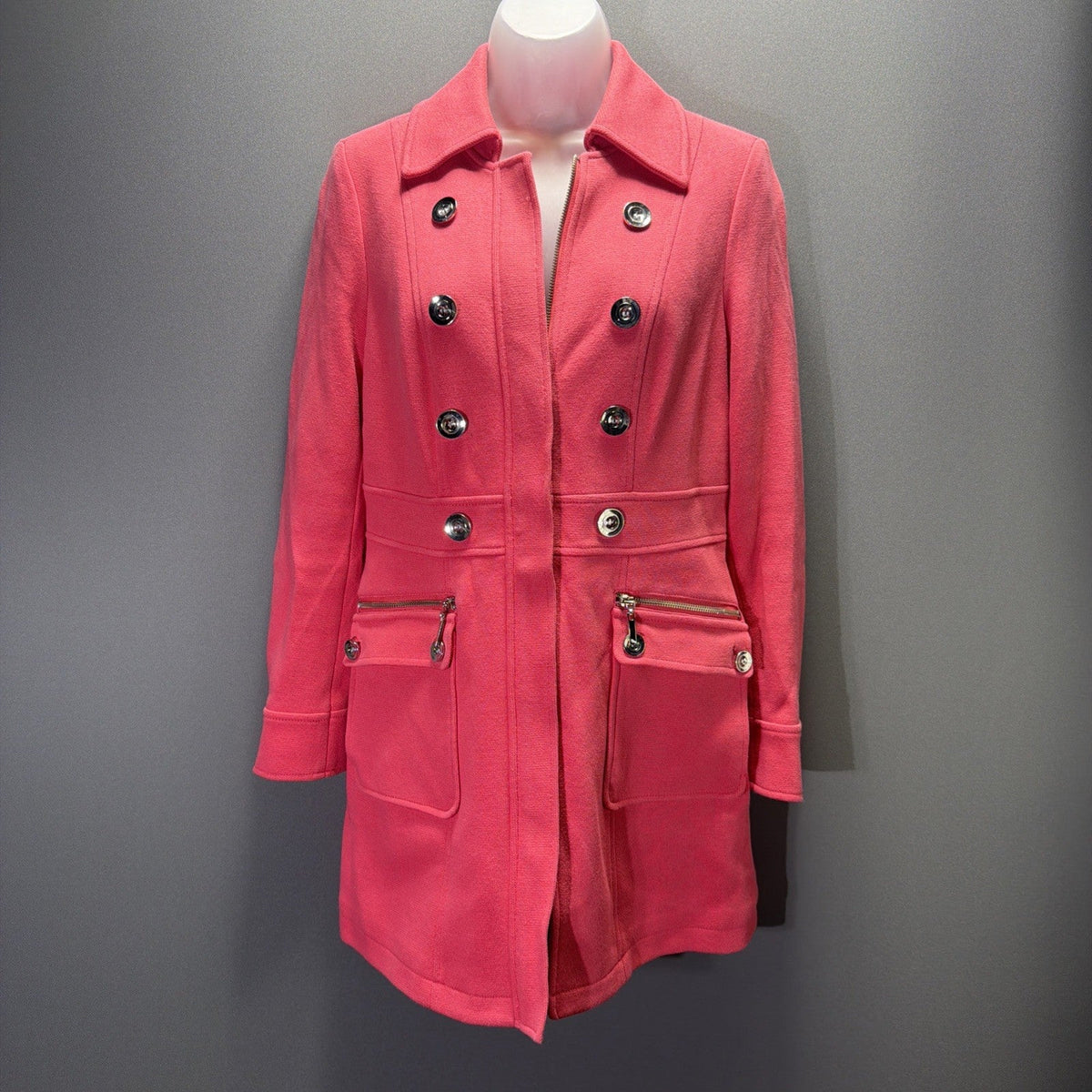 INC international concepts Pink PeaCoat With Sliver Buttons. Zipper Size S