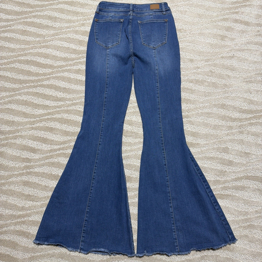 Judy Blue Jeans Womens 9/29 Blue Denim Super Flare Stretch Distressed Raw Hem
