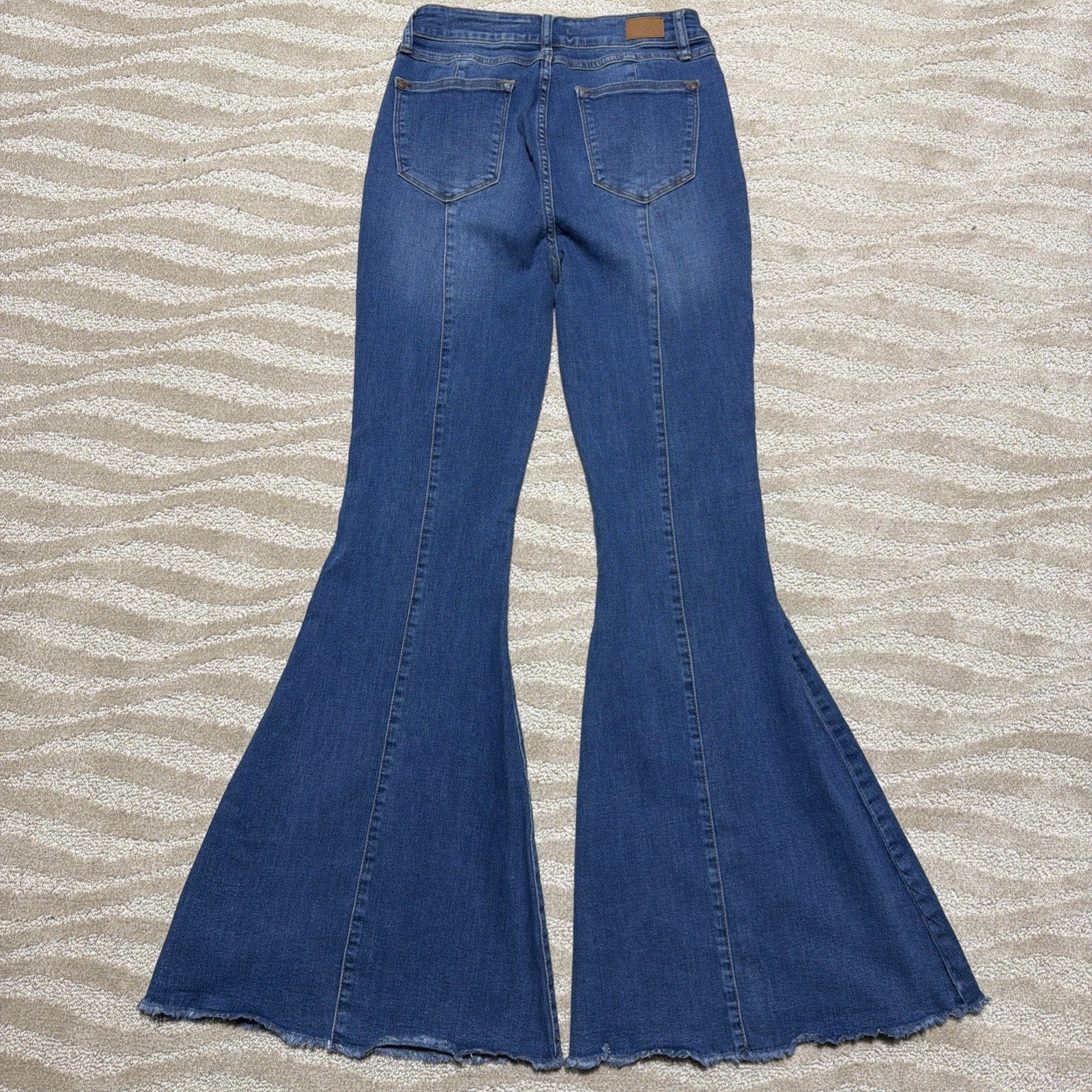 Judy Blue Jeans Womens 9/29 Blue Denim Super Flare Stretch Distressed Raw Hem