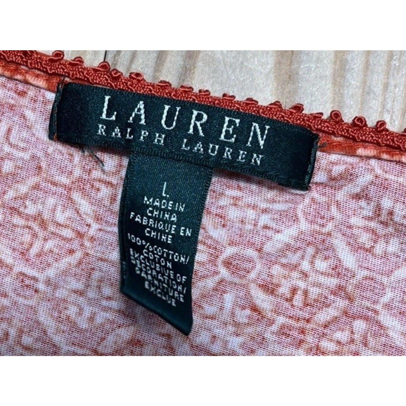 Lauren Ralph Lauren Womens Sz L Tie Waist Tunic Top Orange Cotton Geometric Boho