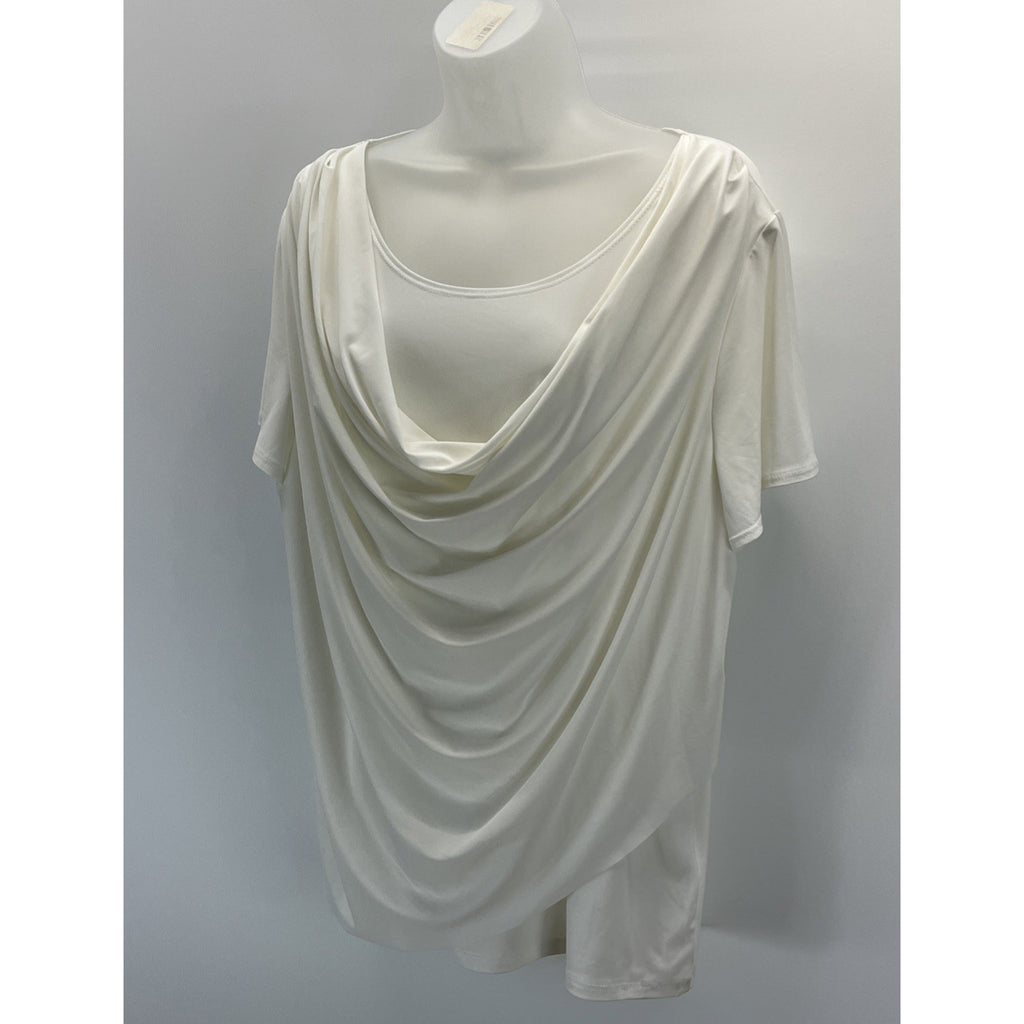 Roz & Ali Top Plus 2X Ivory Short Sleeve Pullover Blouse Stretch
