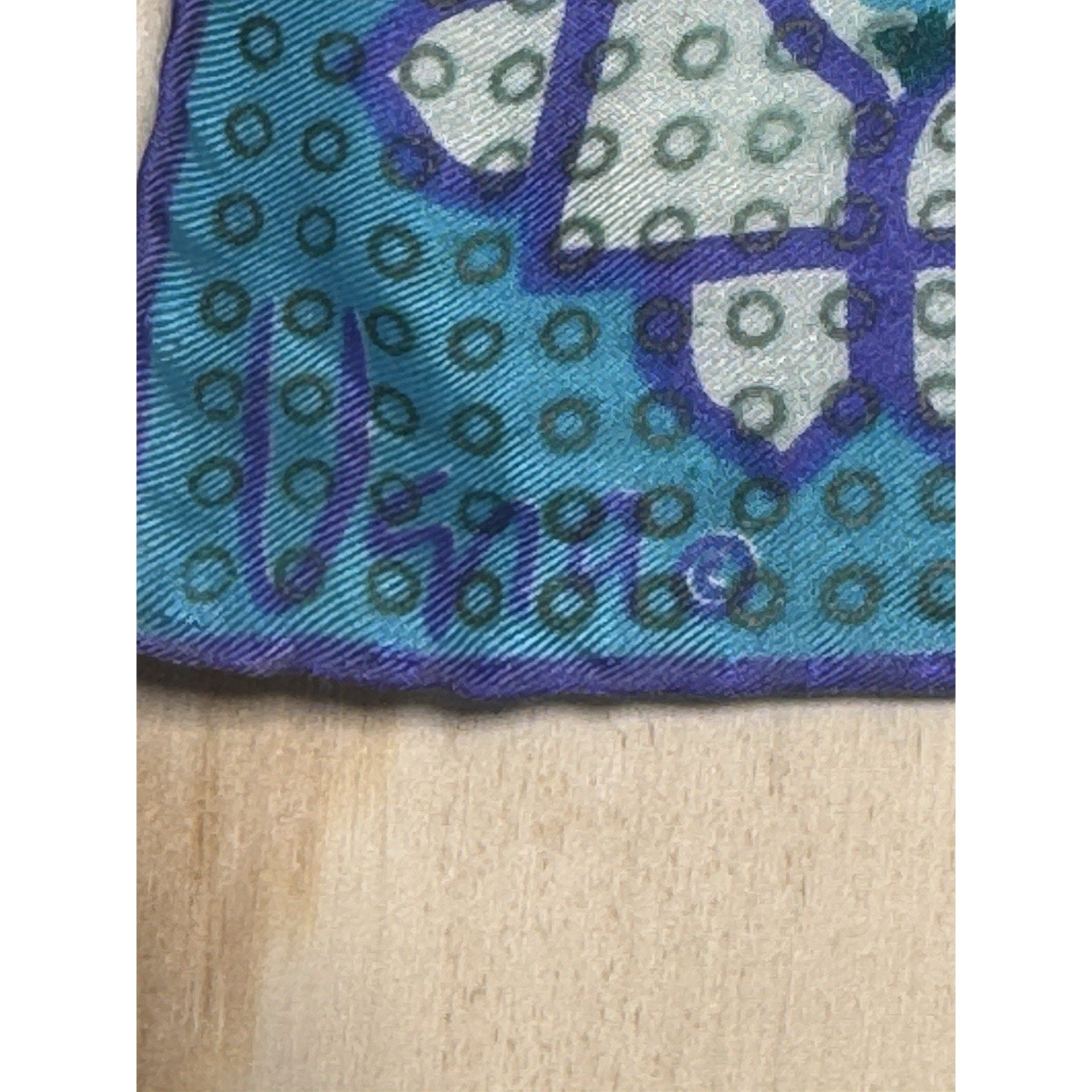 Vintage Vera Neumann Silk Scarf Blue Purple Medallion Japan Hand Rolled 22 Retro