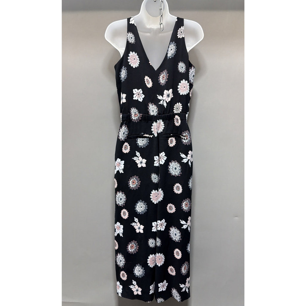 Ann Taylor Loft Black Floral Sleeveless Romper Jumpsuit Pockets Sz S Petite