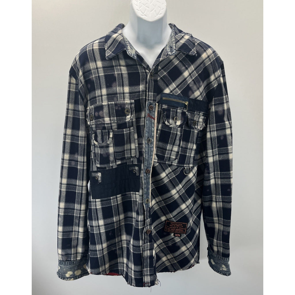 The Heritage America 1776 Shirt Mens XL Plaid Flannel Leather Patchwork Street