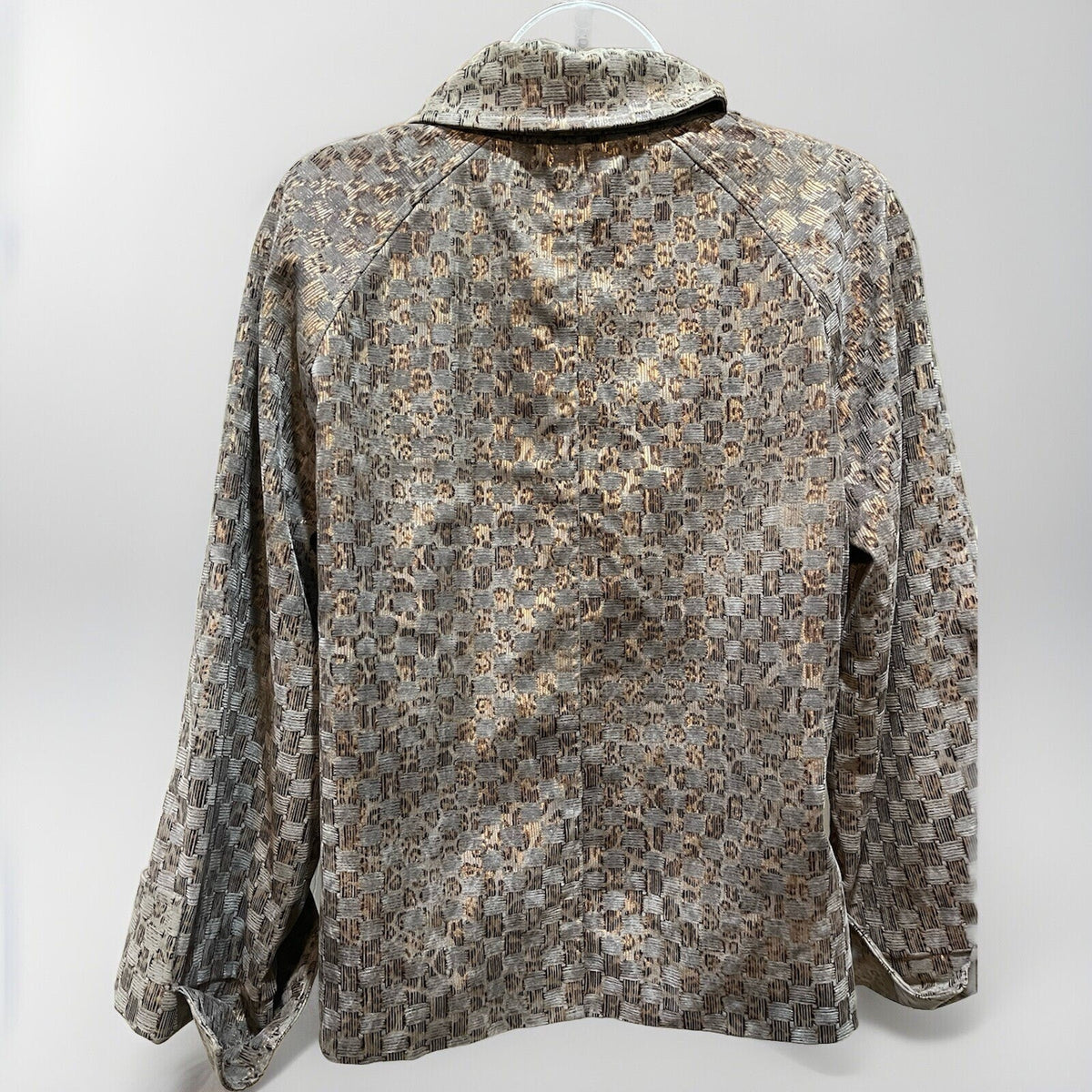 BIRCH HILL Gray Brown Polyester Snake Print Zipper Front Coat Jacket Vintage S