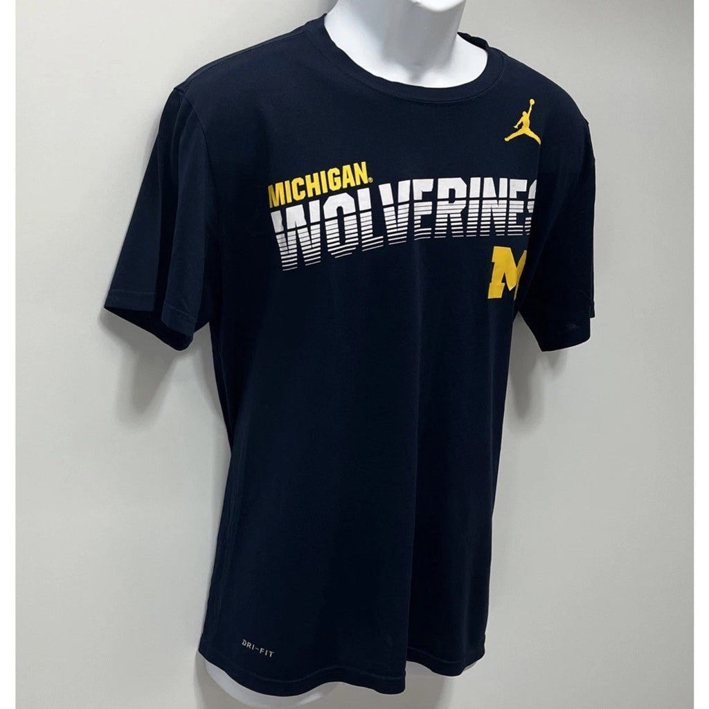 Michigan Wolverines Nike Dri Fit Tee Jordan T Shirt Mens Large Blue Short Sleeve