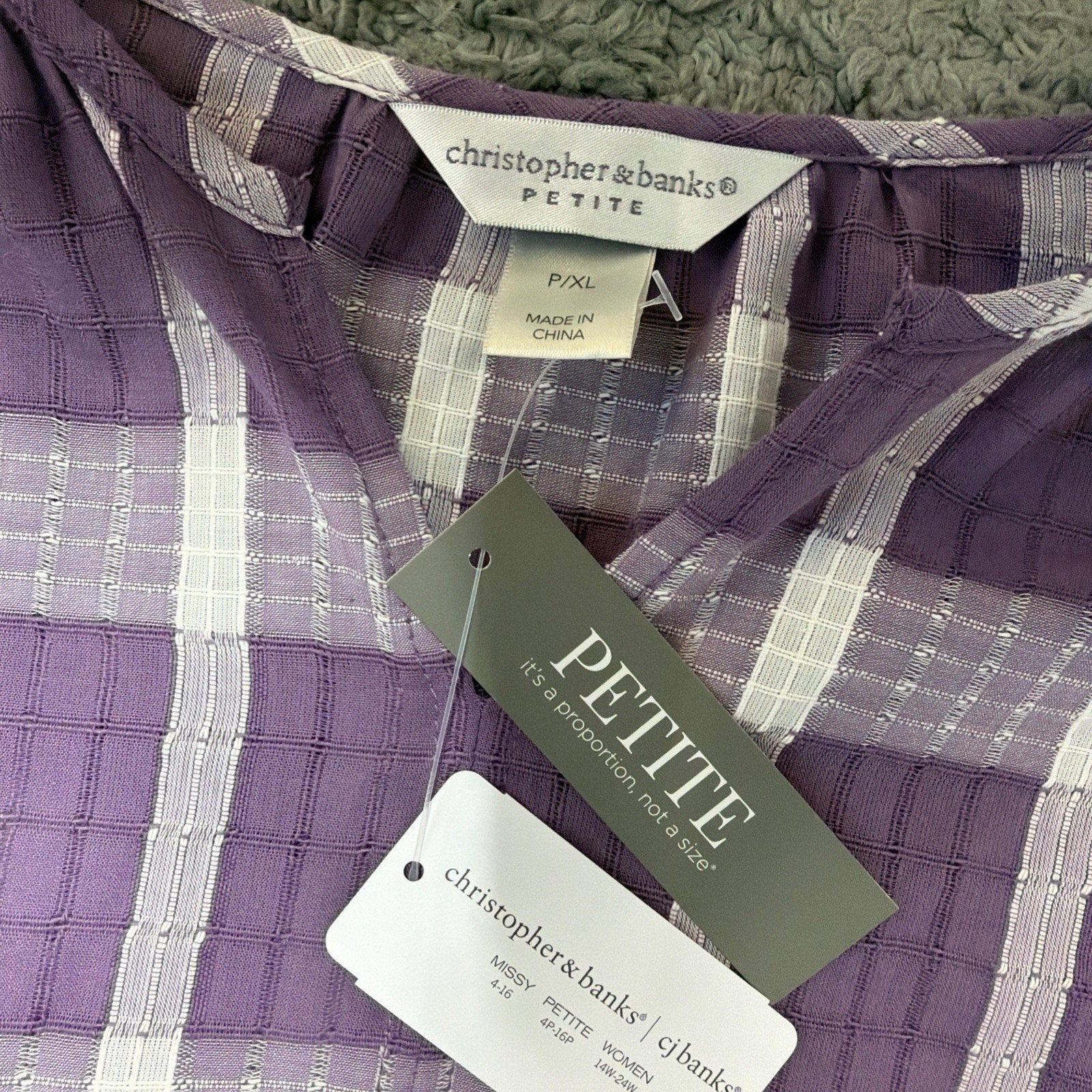 Christopher & Banks Plaid Long Sleeve V Cut Blouse Women's XL Petite NWT