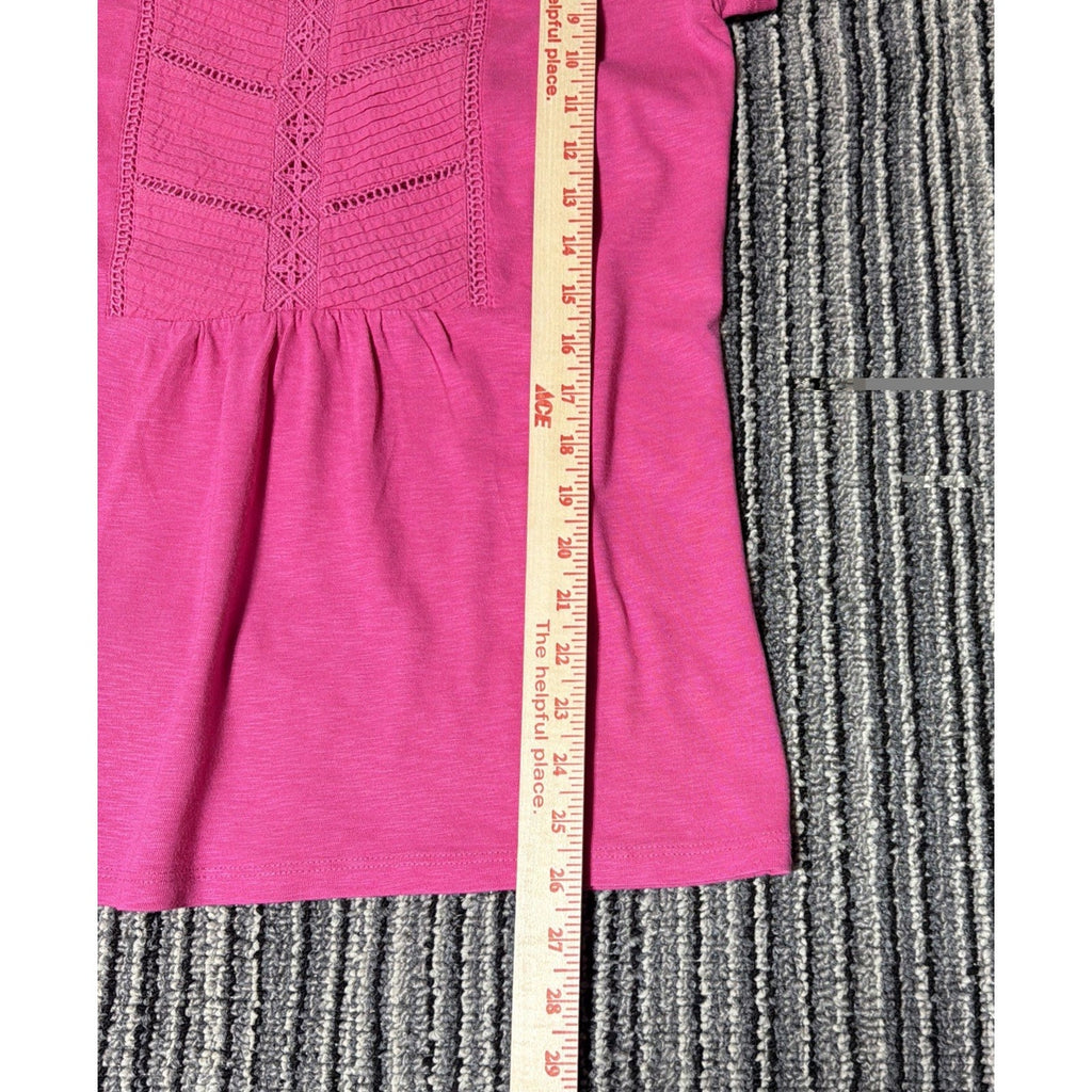 Talbots T-Shirt Top Womens Size Small Pink Crochet Round Neck Sleeve Cotton Knit