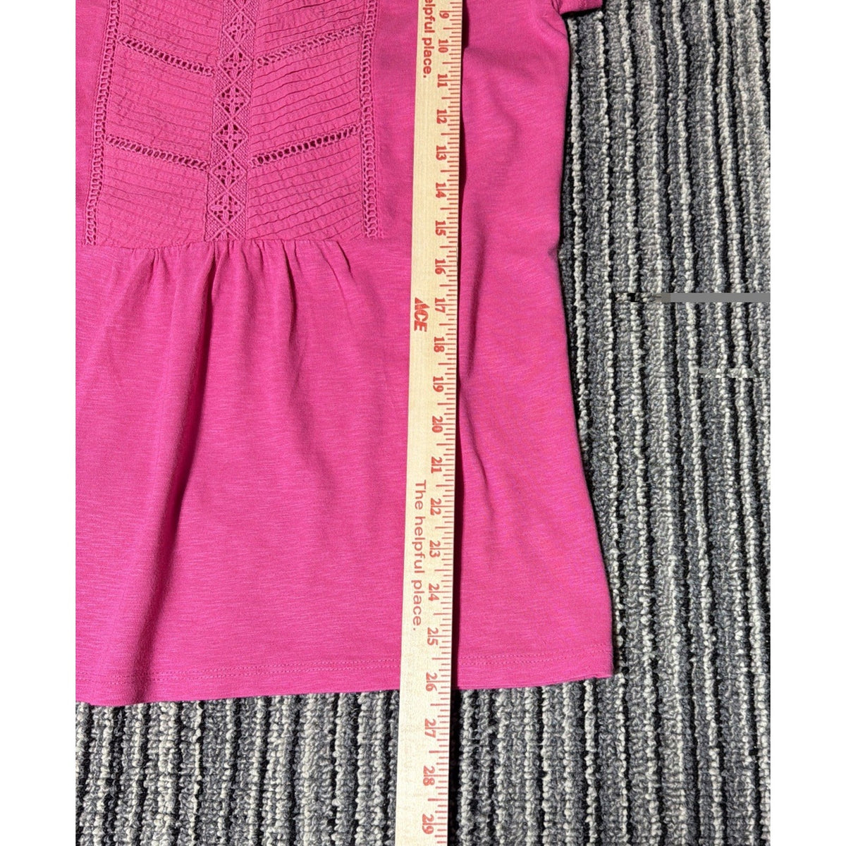 Talbots T-Shirt Top Womens Size Small Pink Crochet Round Neck Sleeve Cotton Knit