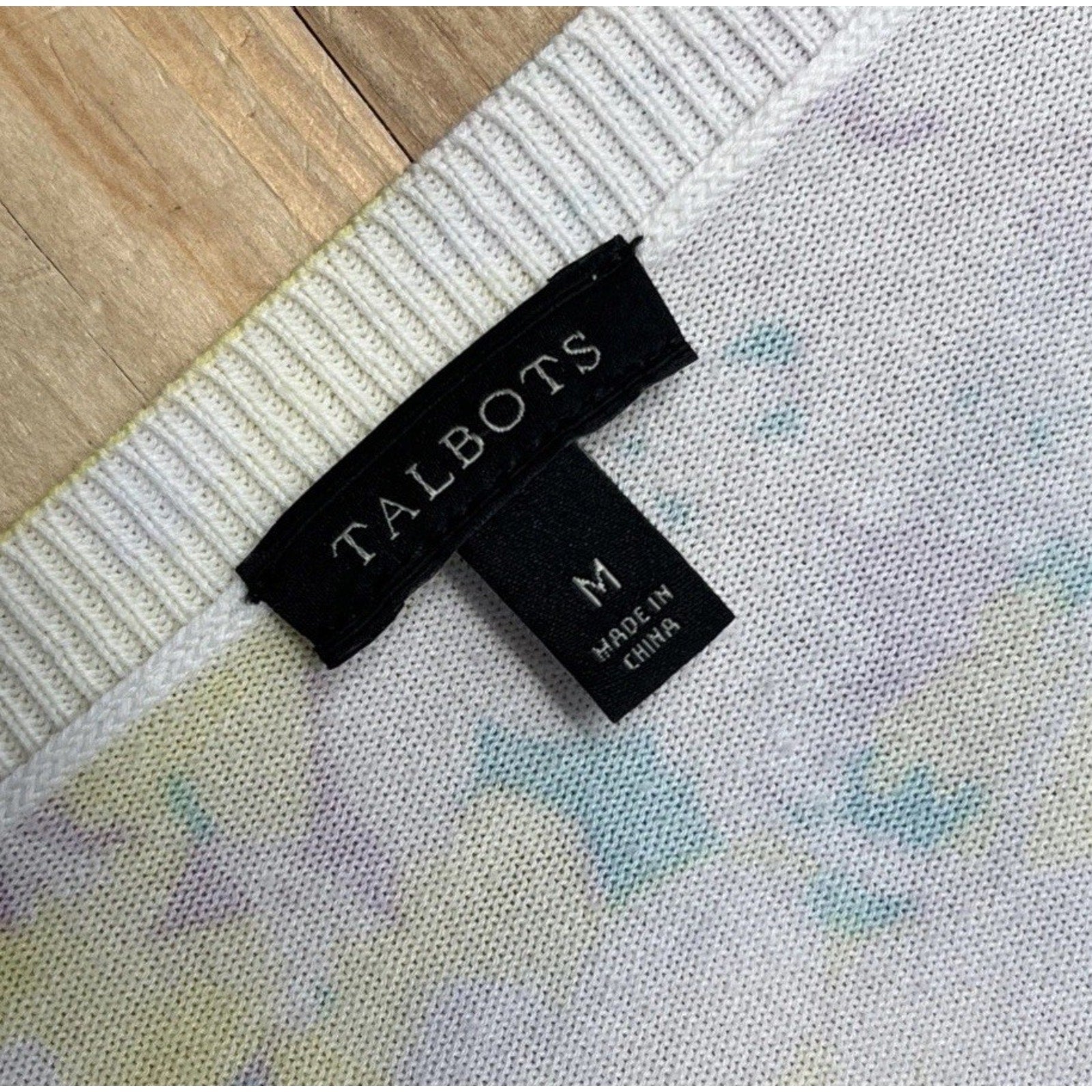 Talbots Floral Cardigan Sweater Button Up 3/4 Sleeve Cotton Rayon Size M