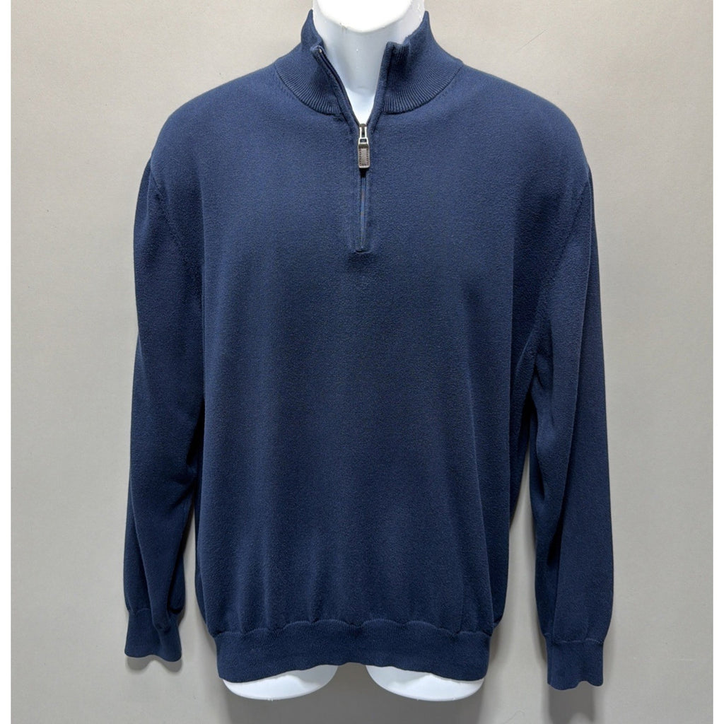 Jos A Bank Signature Collection Sweater Men L blue Pima Cotton 1/4 Zip Pullover